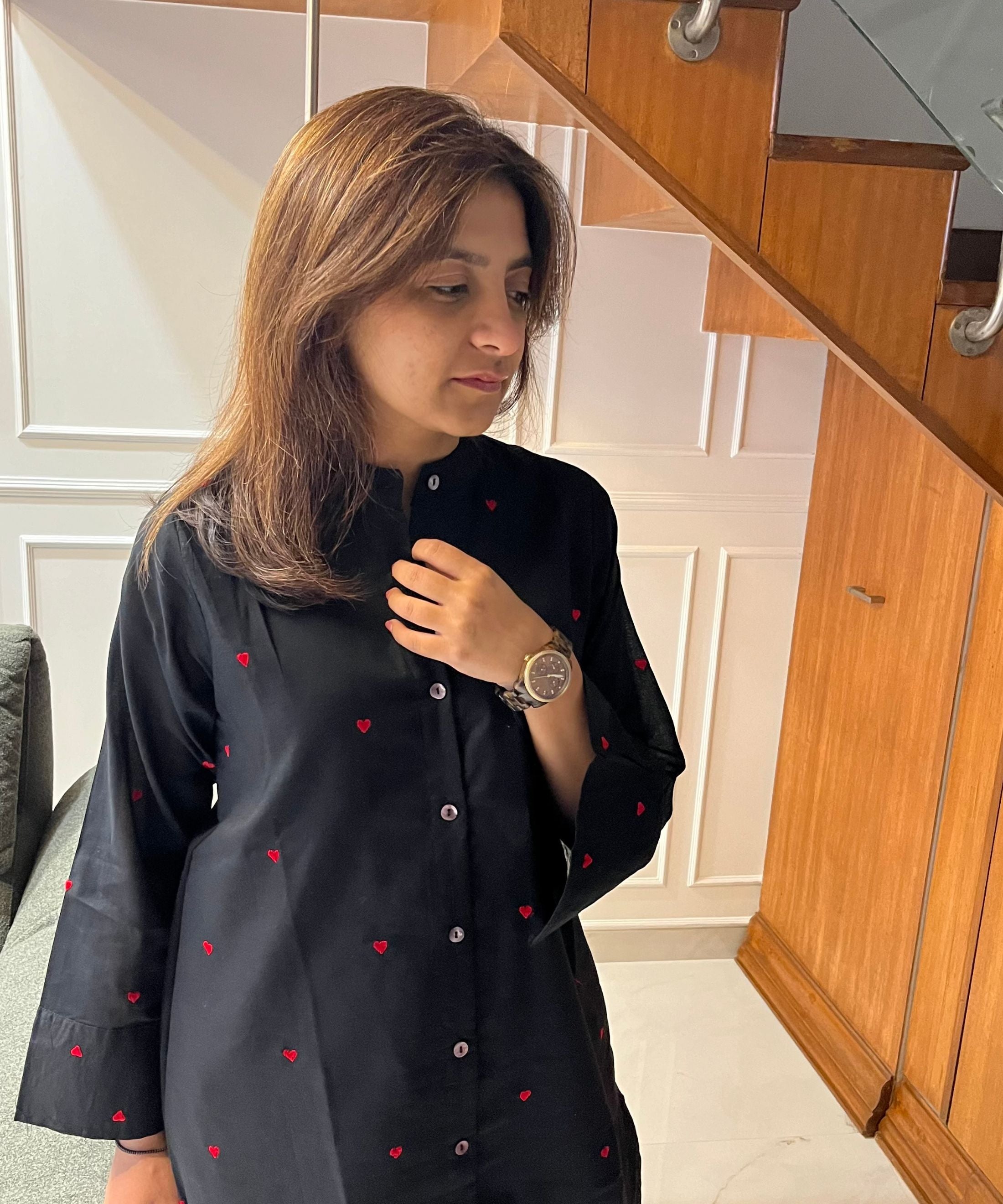 Black Cotton Heart Co-ord Set