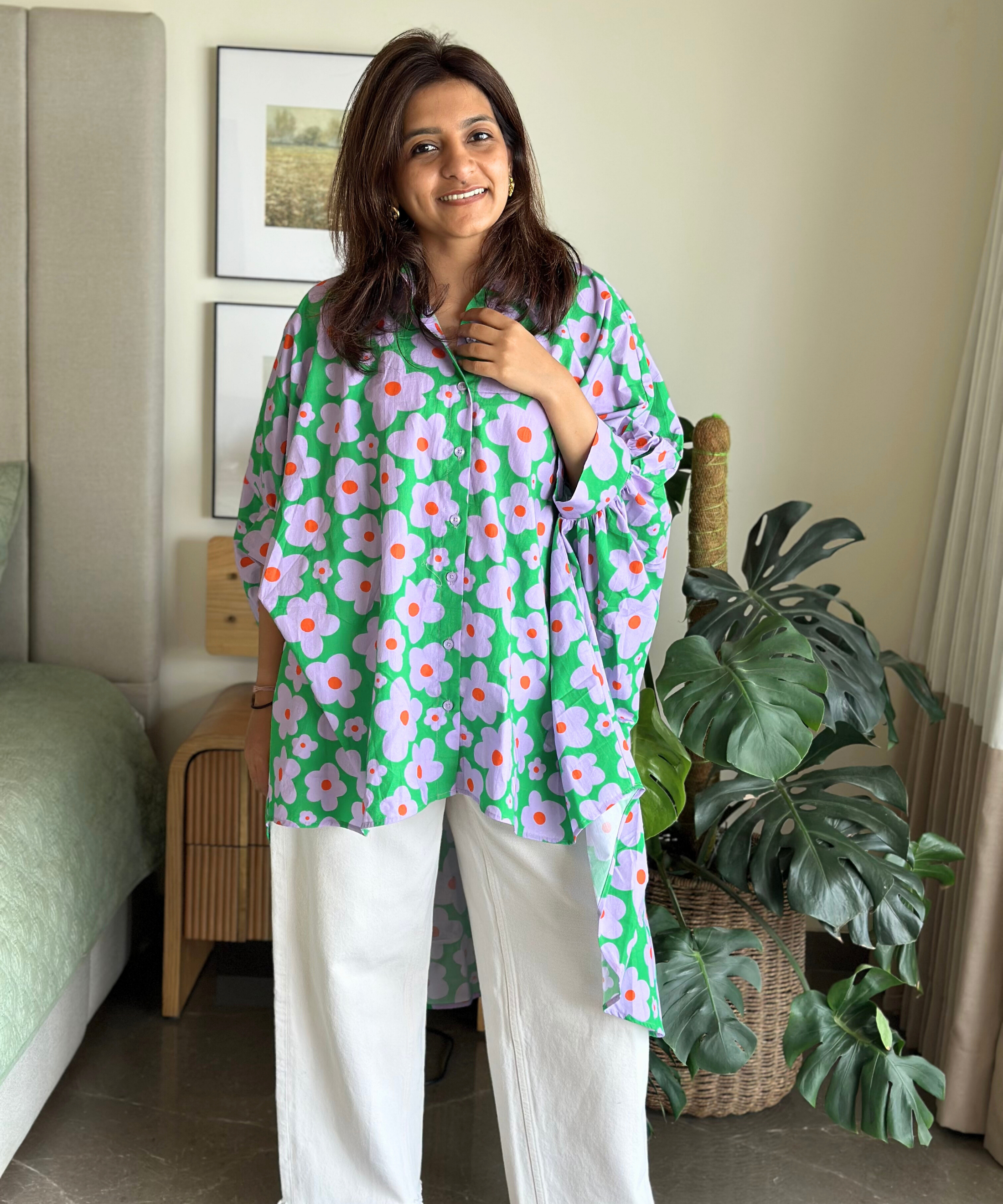 Green Floral Drama Shirt