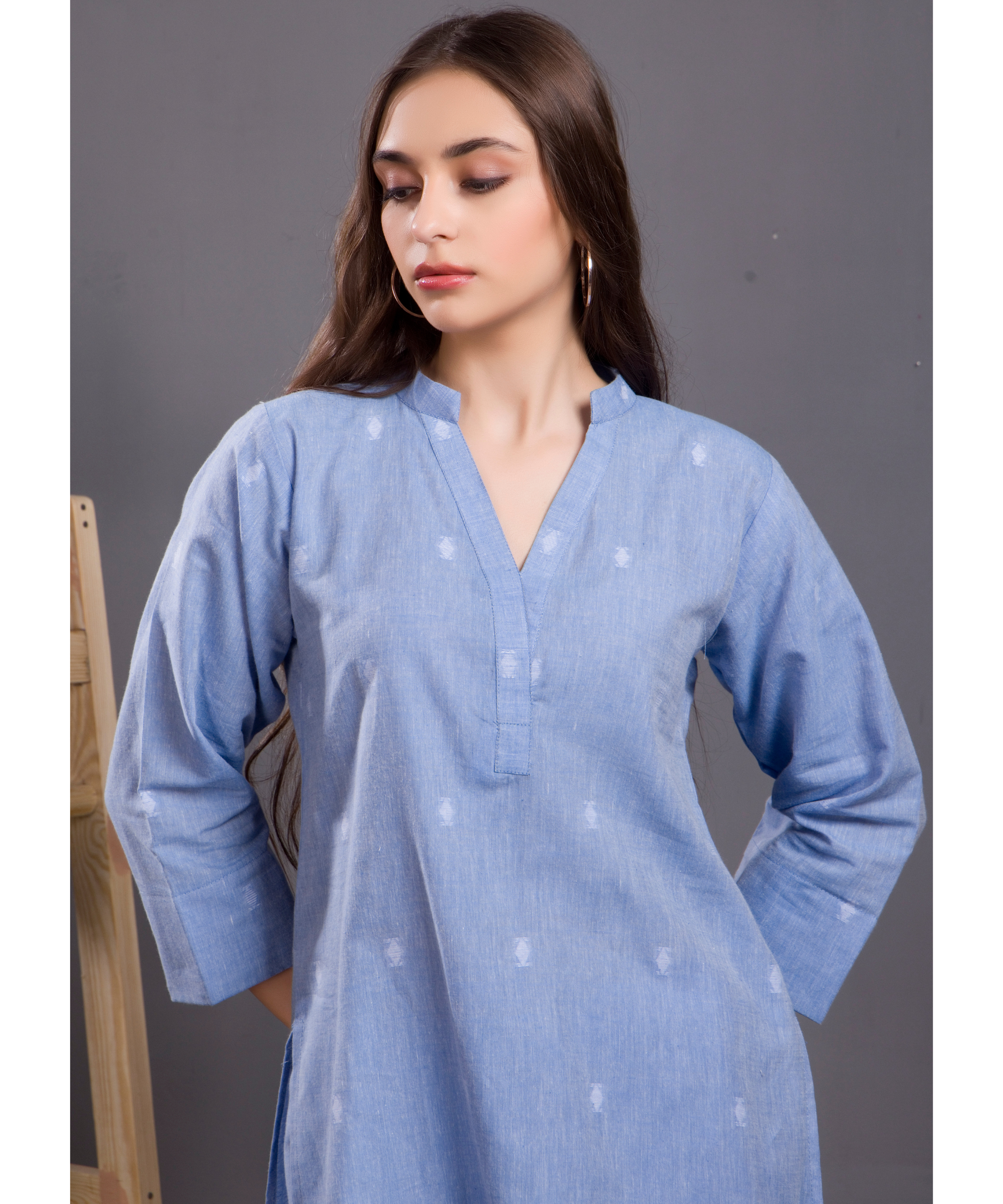 Powder Blue Jamdani Kurta Co-ord Set