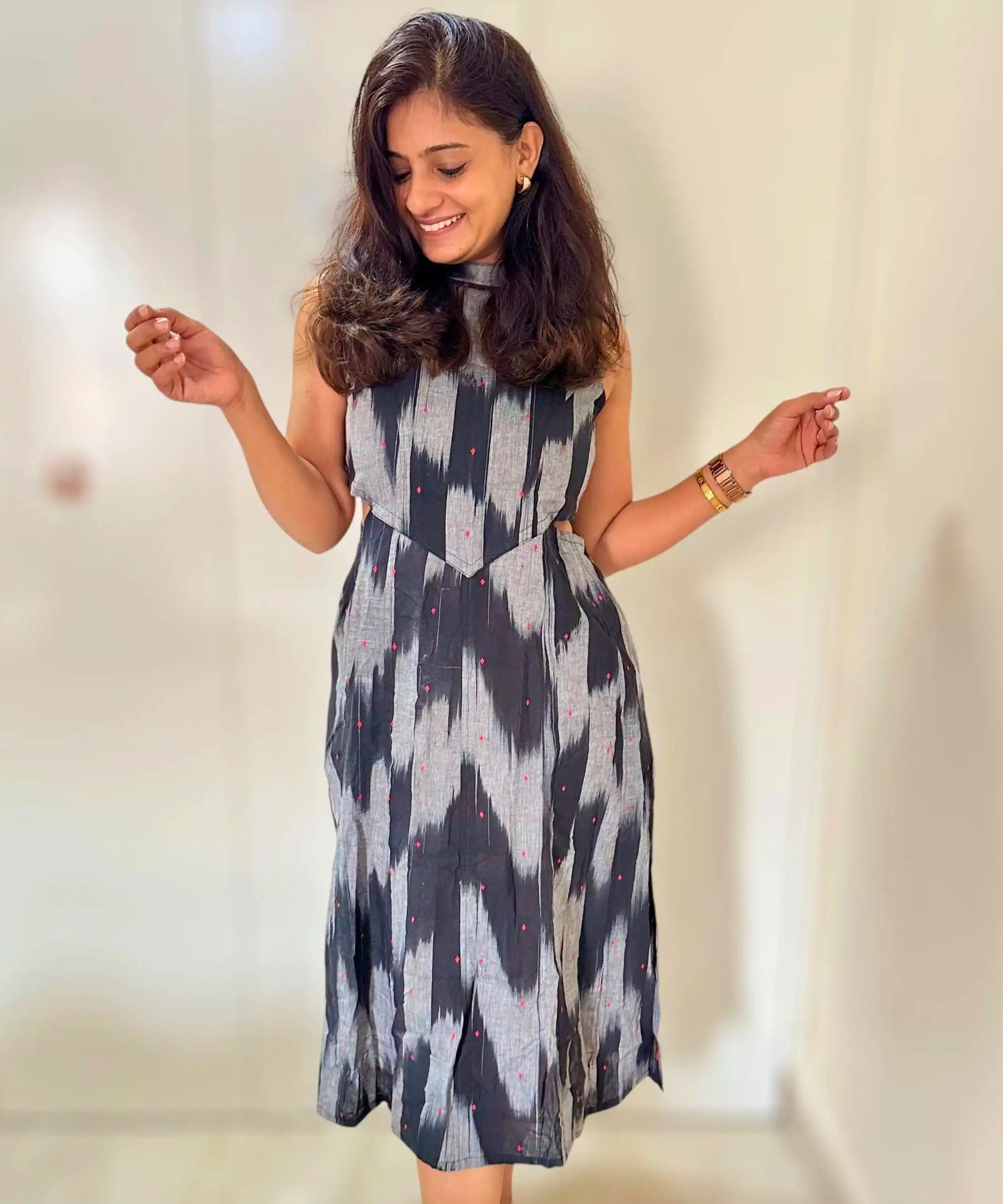 Ikat Cut Out Dress Black