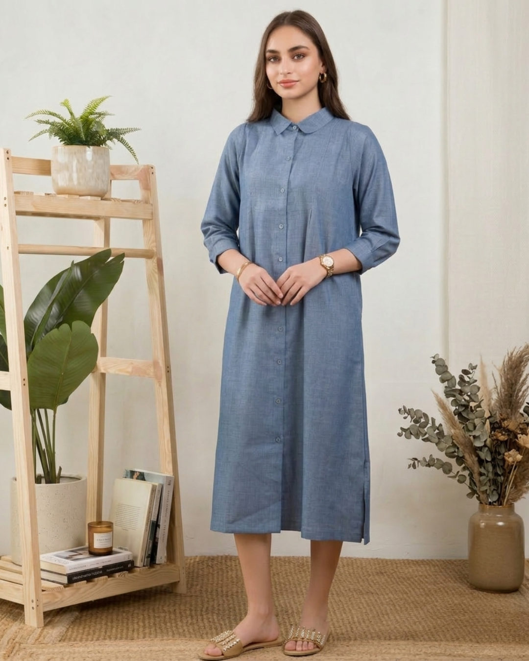 Blue Linen Shirt Dress