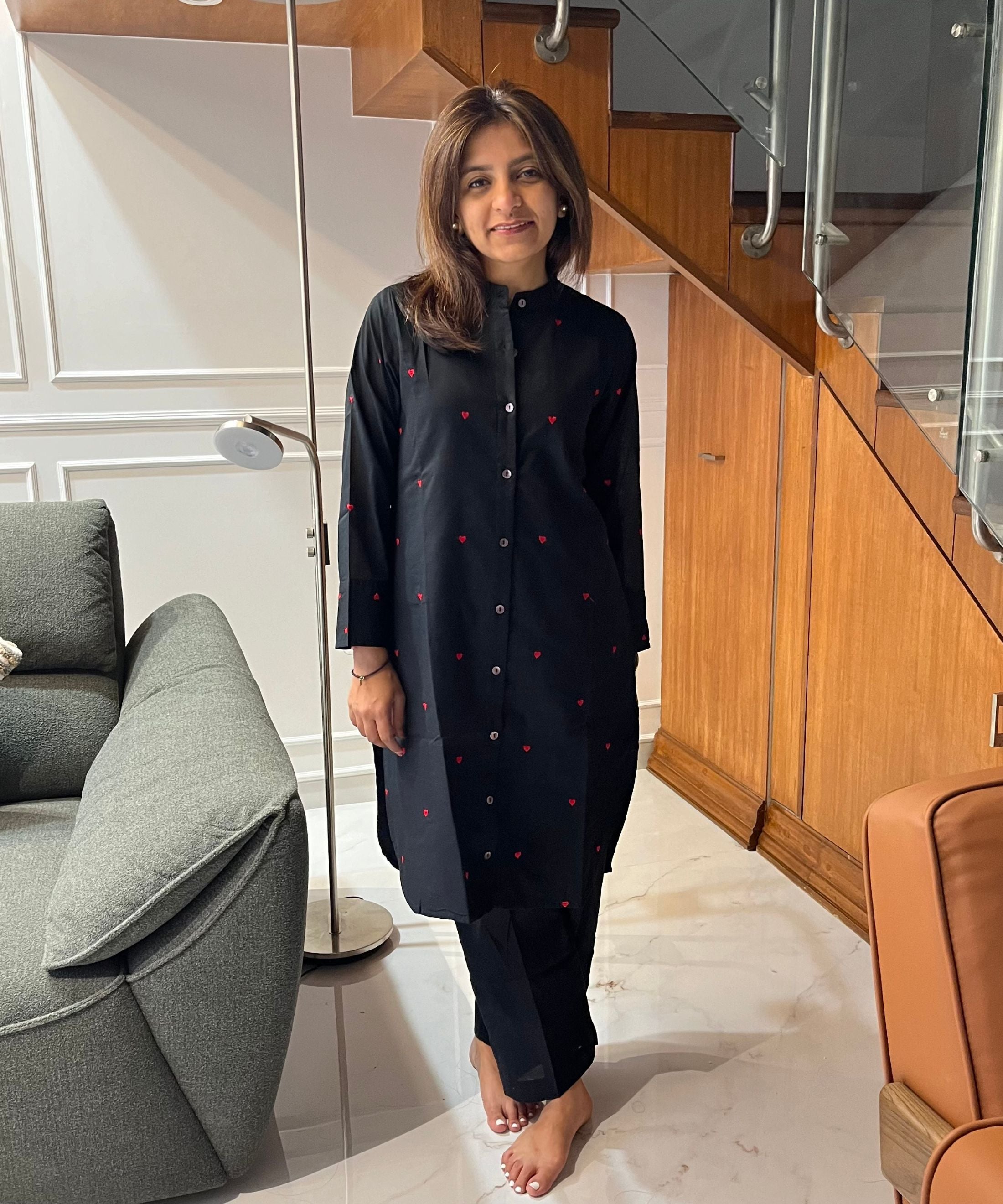 Black Cotton Heart Co-ord Set