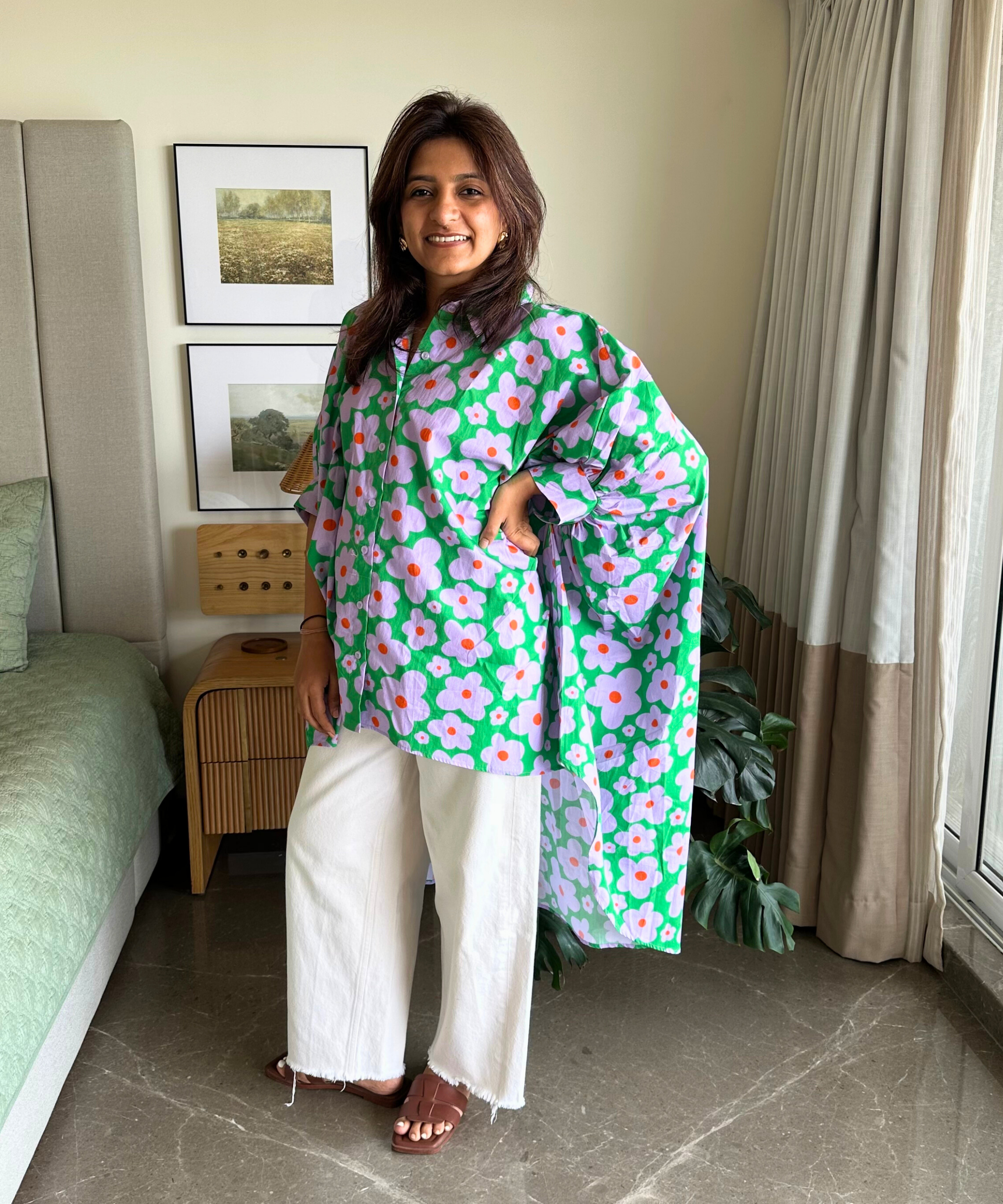 Green Floral Drama Shirt