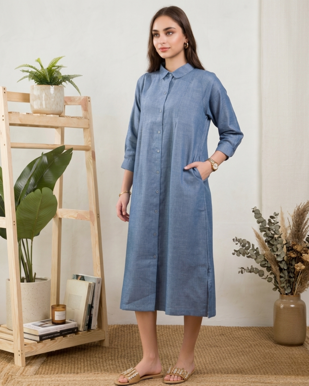 Blue Linen Shirt Dress
