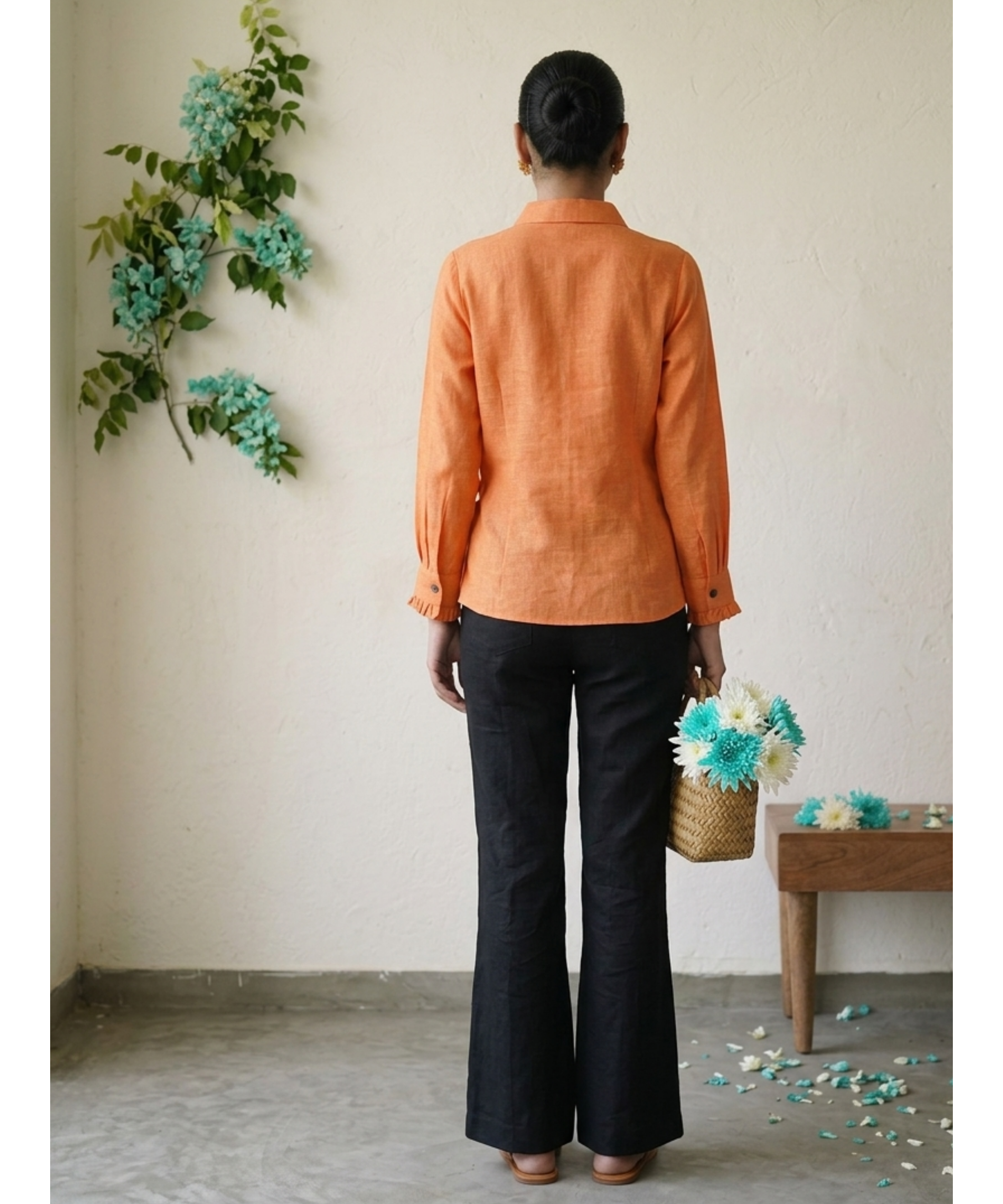 Orange Linen Tie Up Shirt