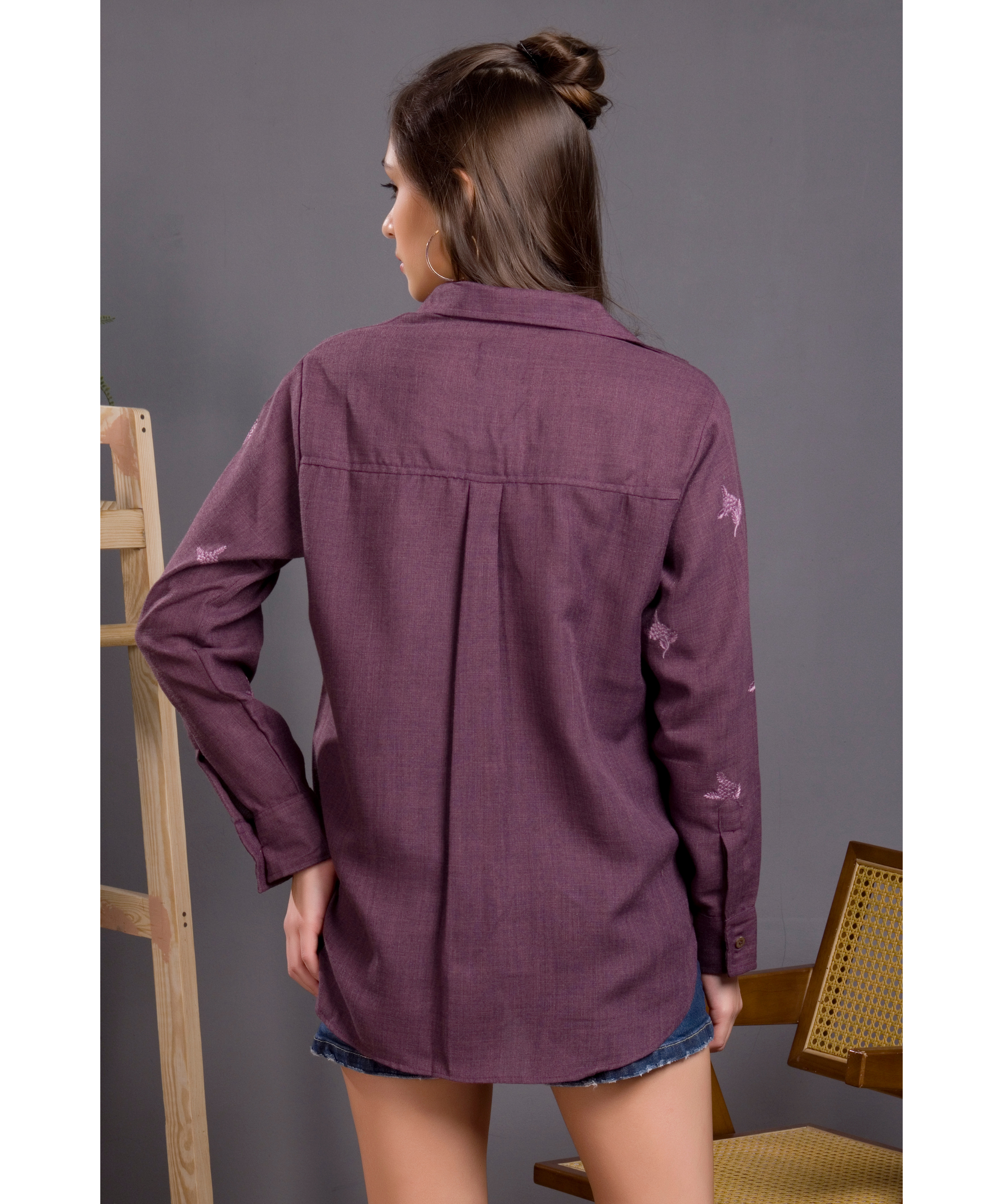 Berry Linen Embroidered Shirt