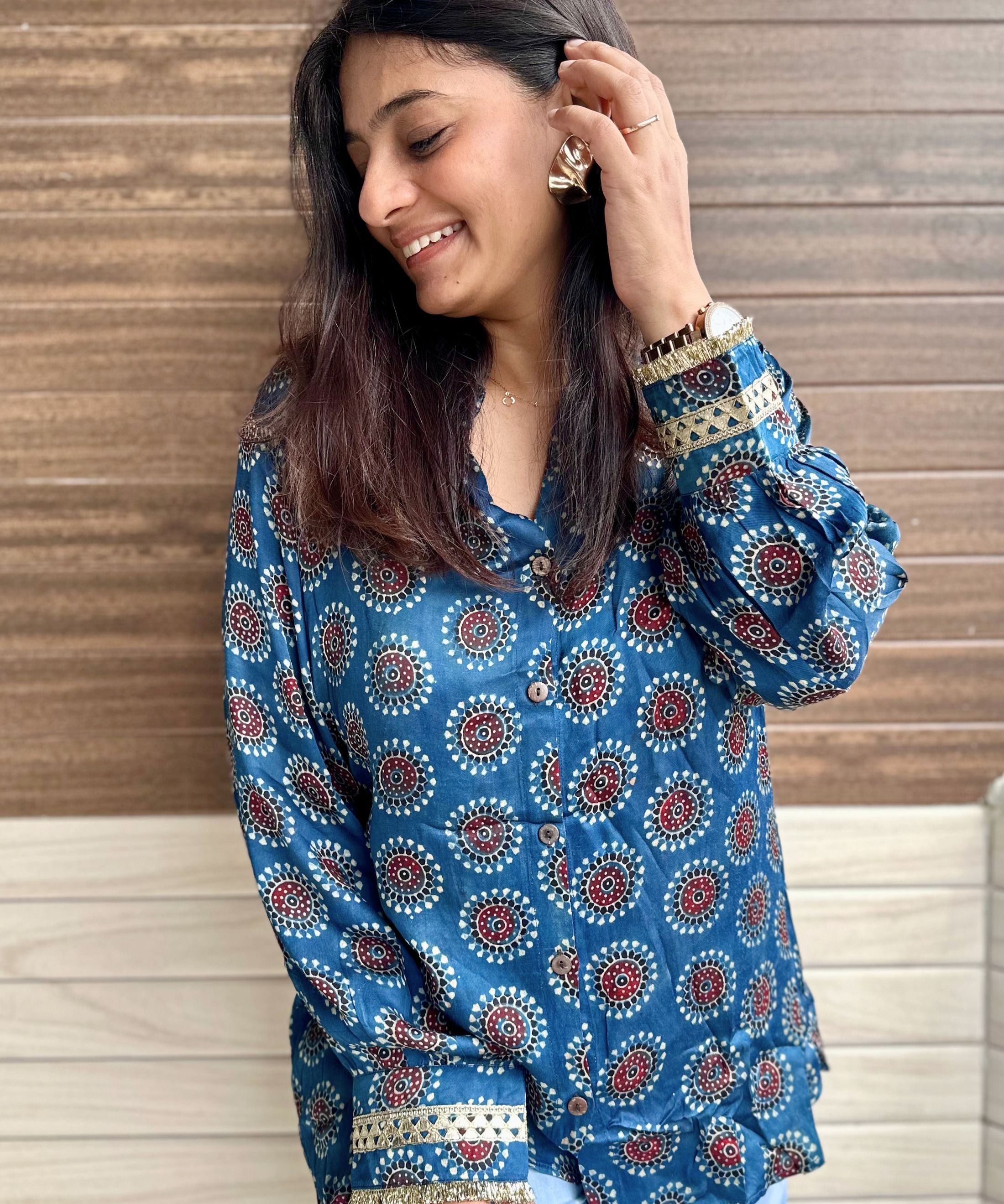Ajrakh Modal Shirt Blue