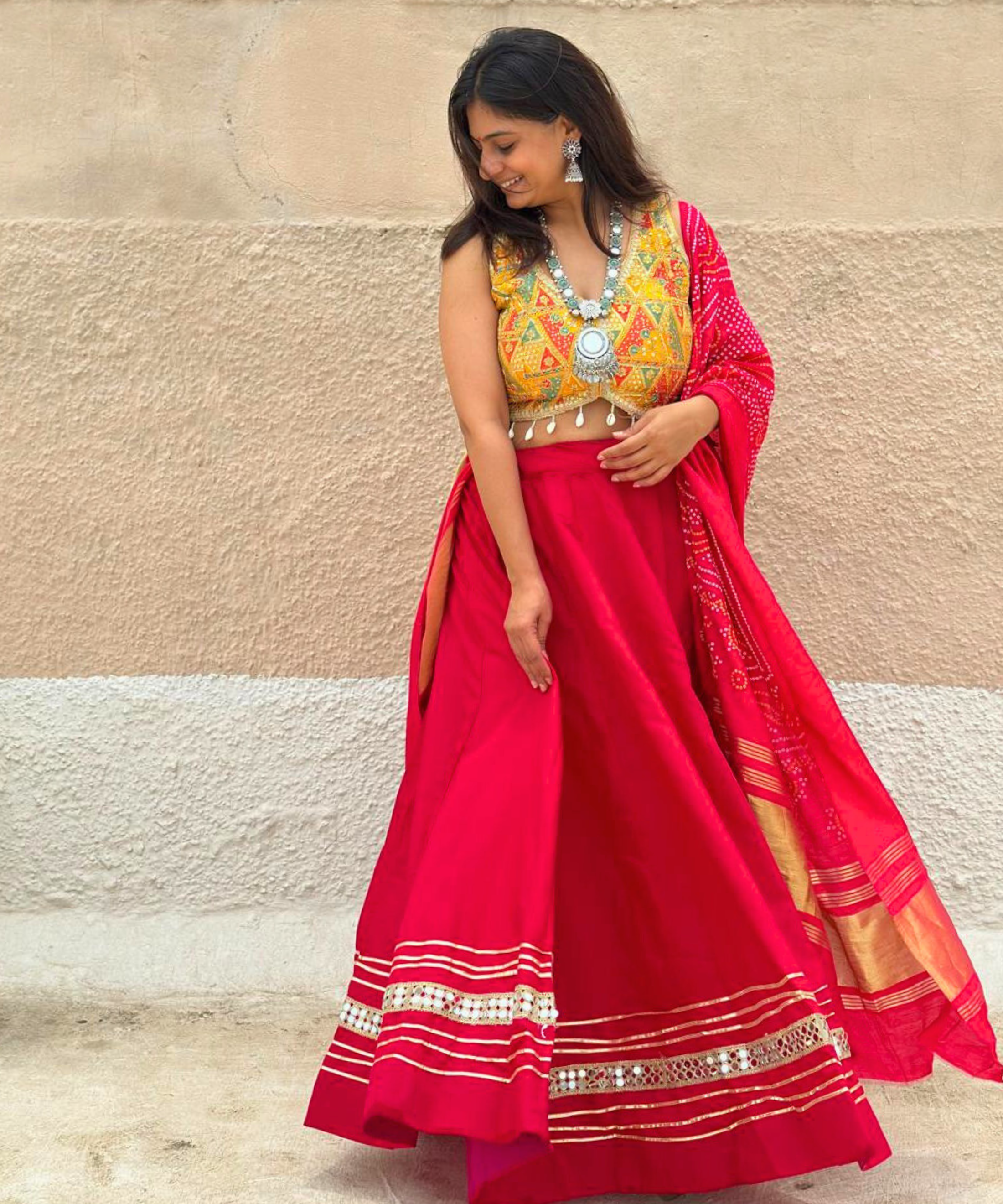 Pink Mirror border ghagra Set