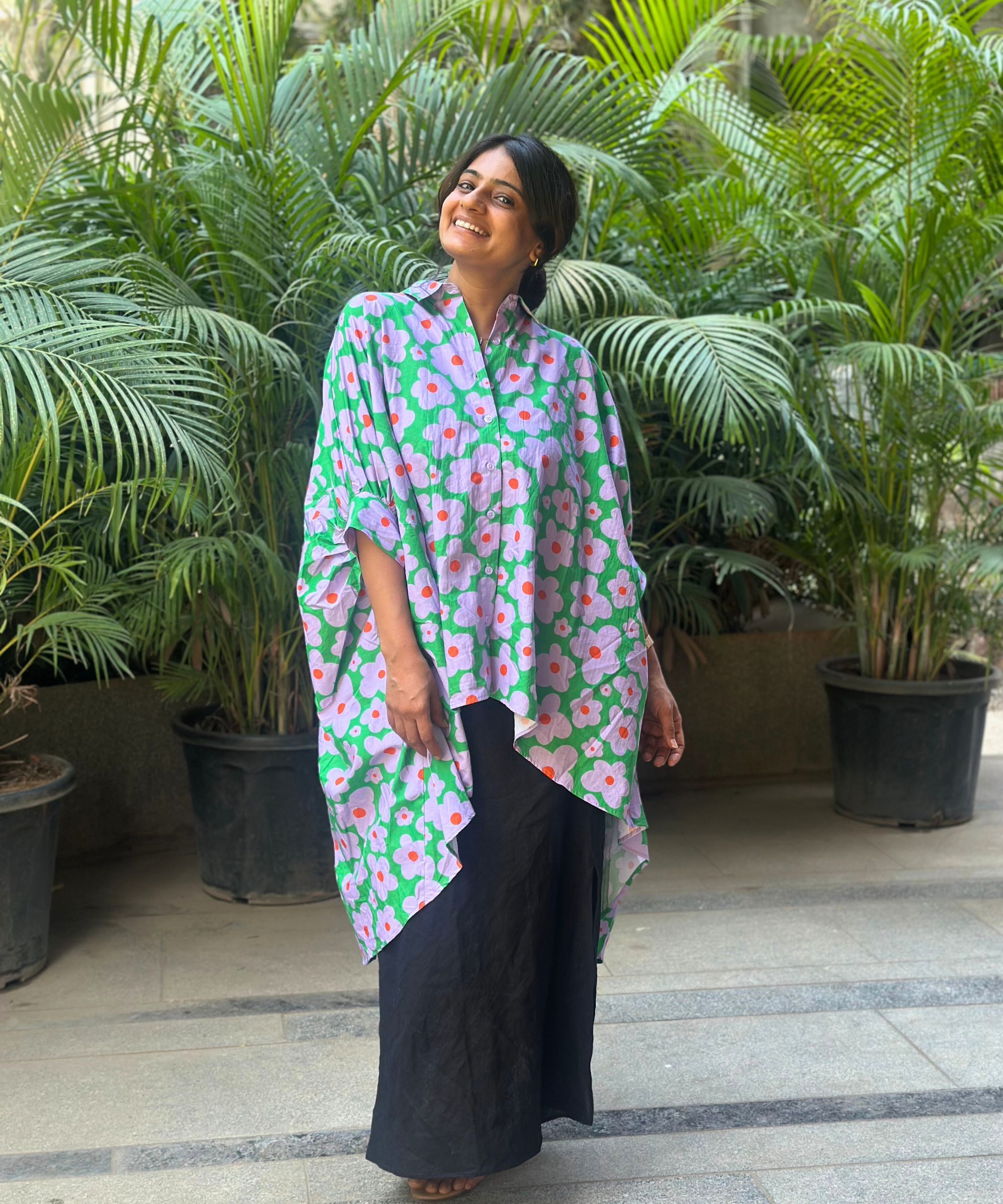 Green Floral Drama Shirt