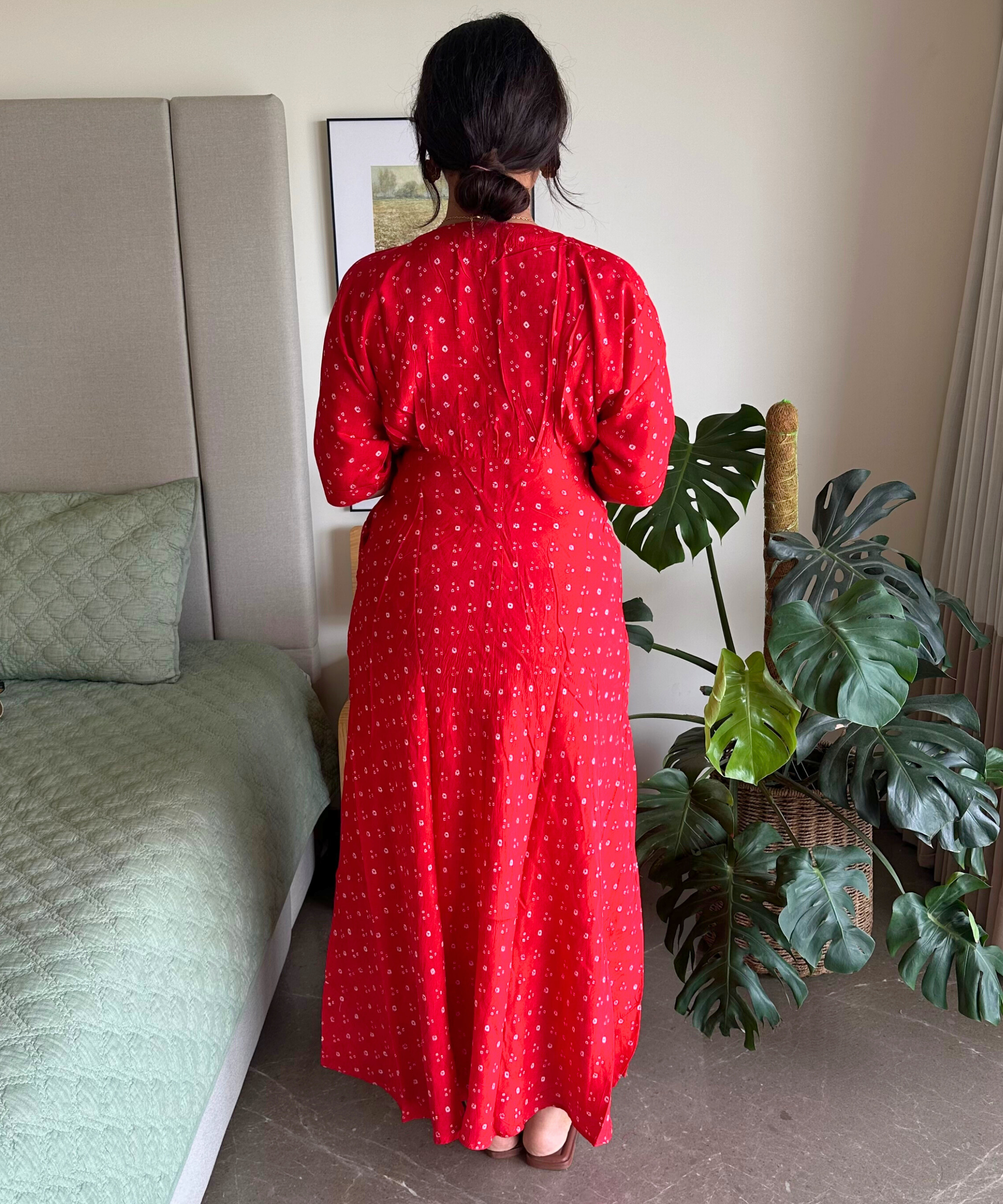 Red Bandhani Drapped Dress