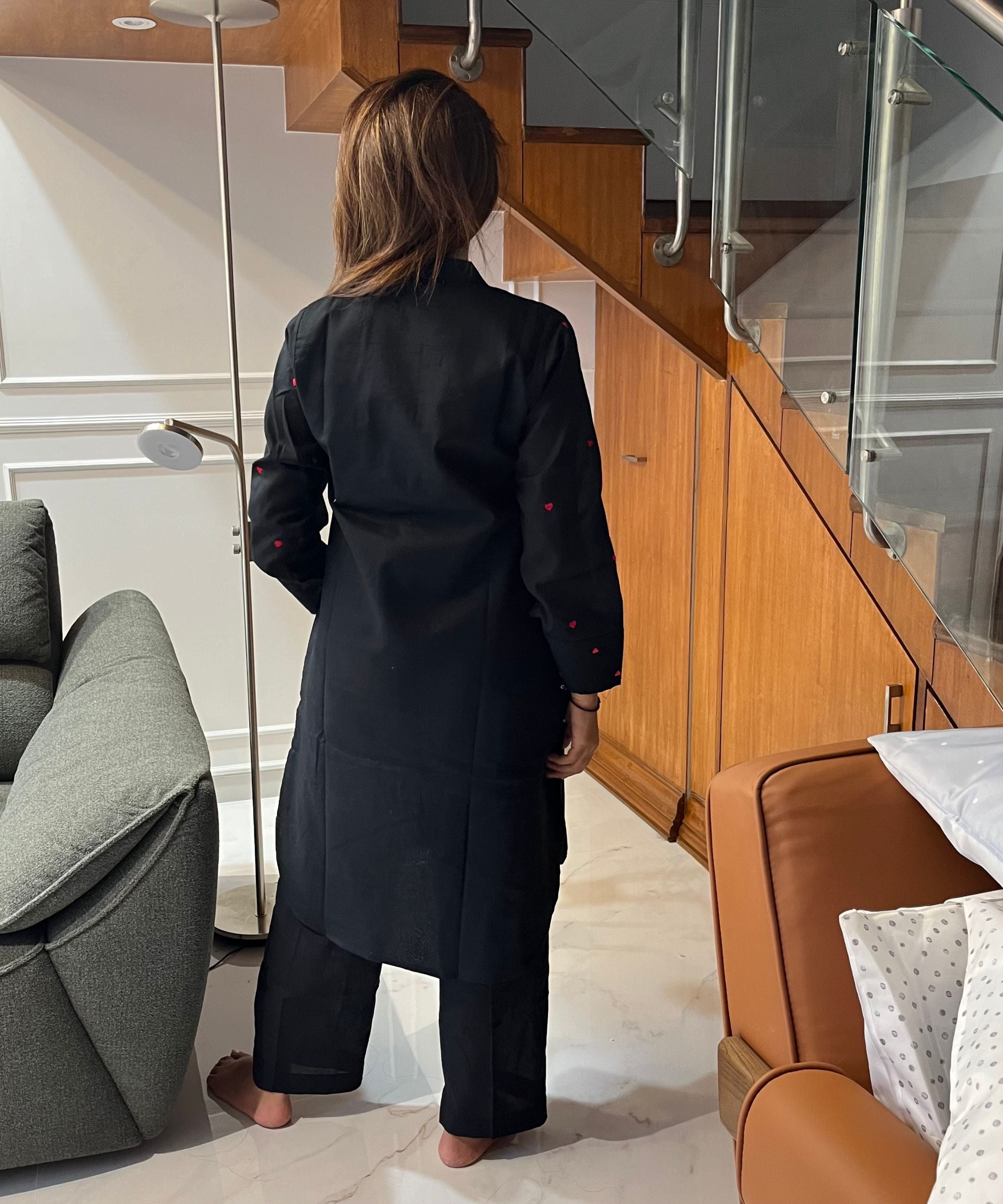 Black Cotton Heart Co-ord Set