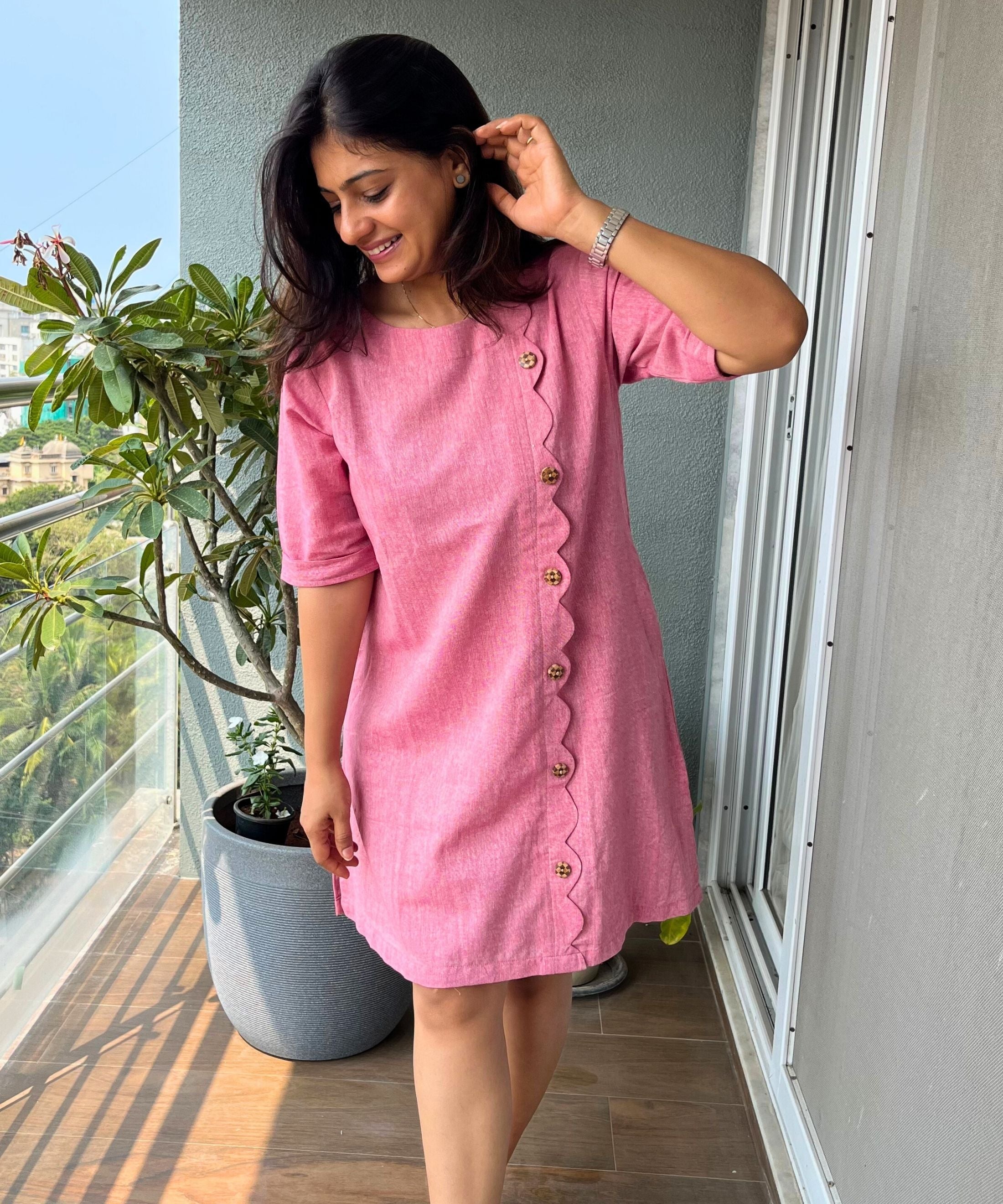 Pink Scallops Handloom Dress
