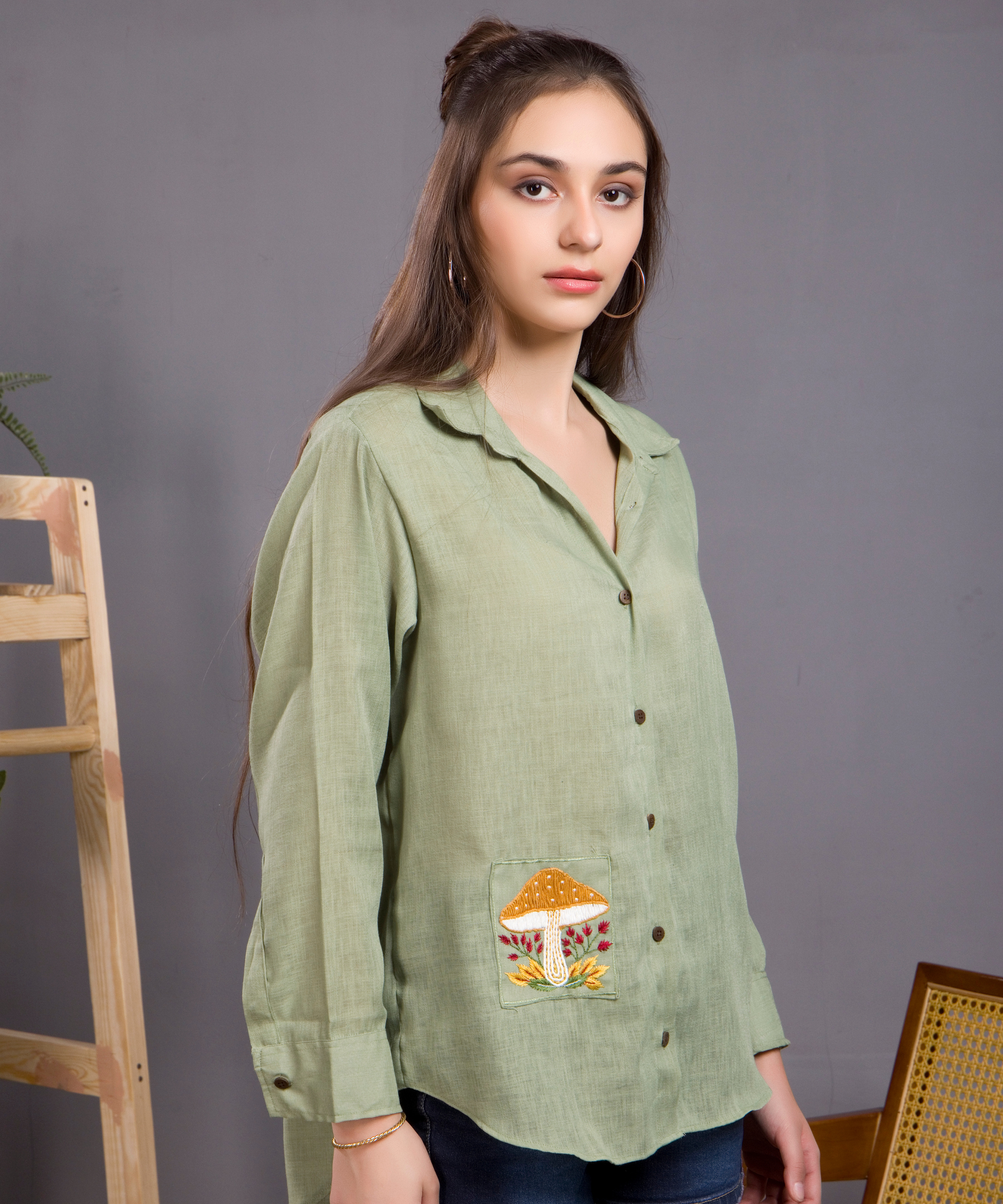 Sage Green Mushroom Linen Shirt