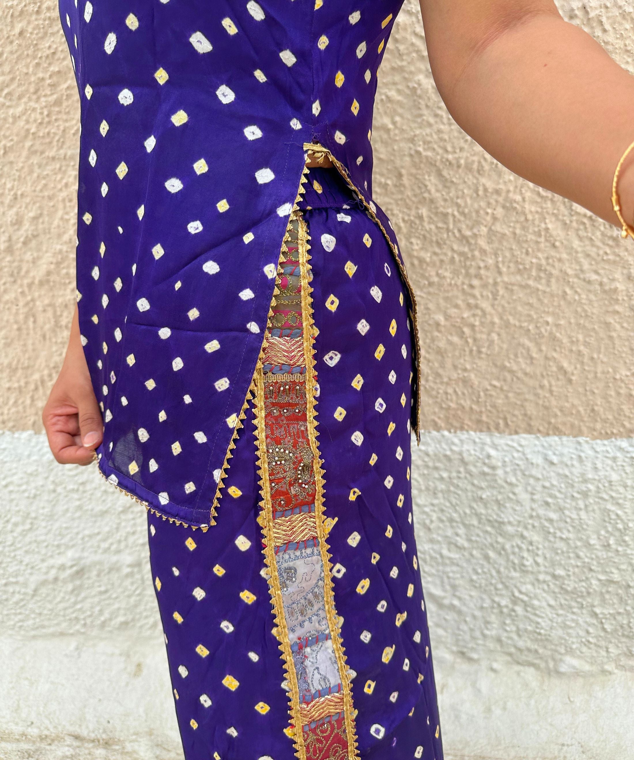 Purple Bandhani Silk Pallazo Set