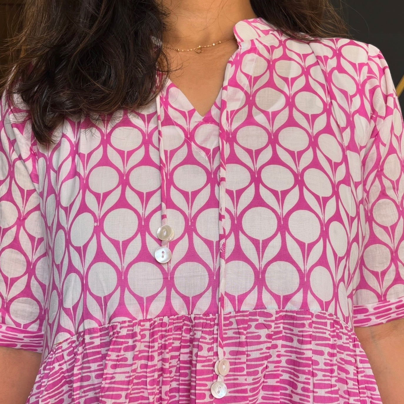 Pink Pearl Drop Mul Tier Dress