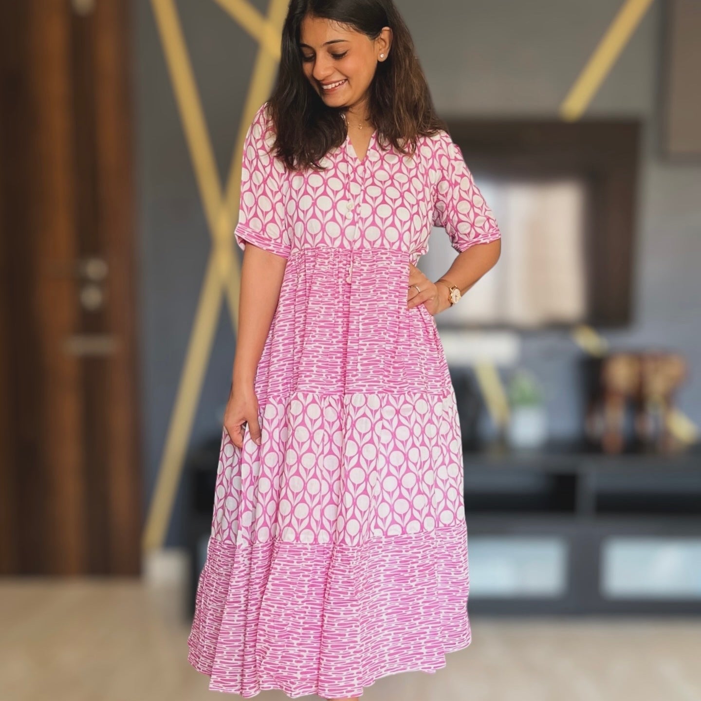 Pink Pearl Drop Mul Tier Dress