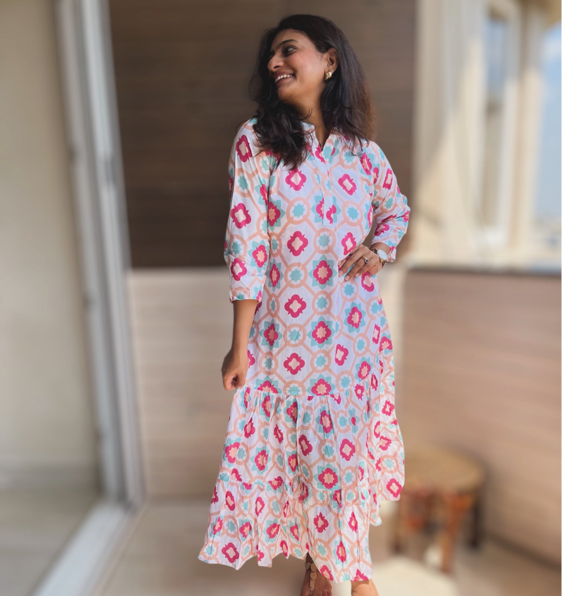 White Star Cotton Midi Dress