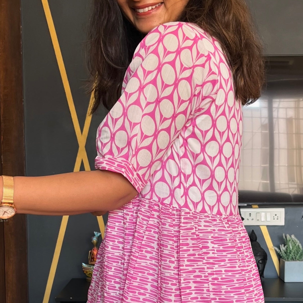 Pink Pearl Drop Mul Tier Dress