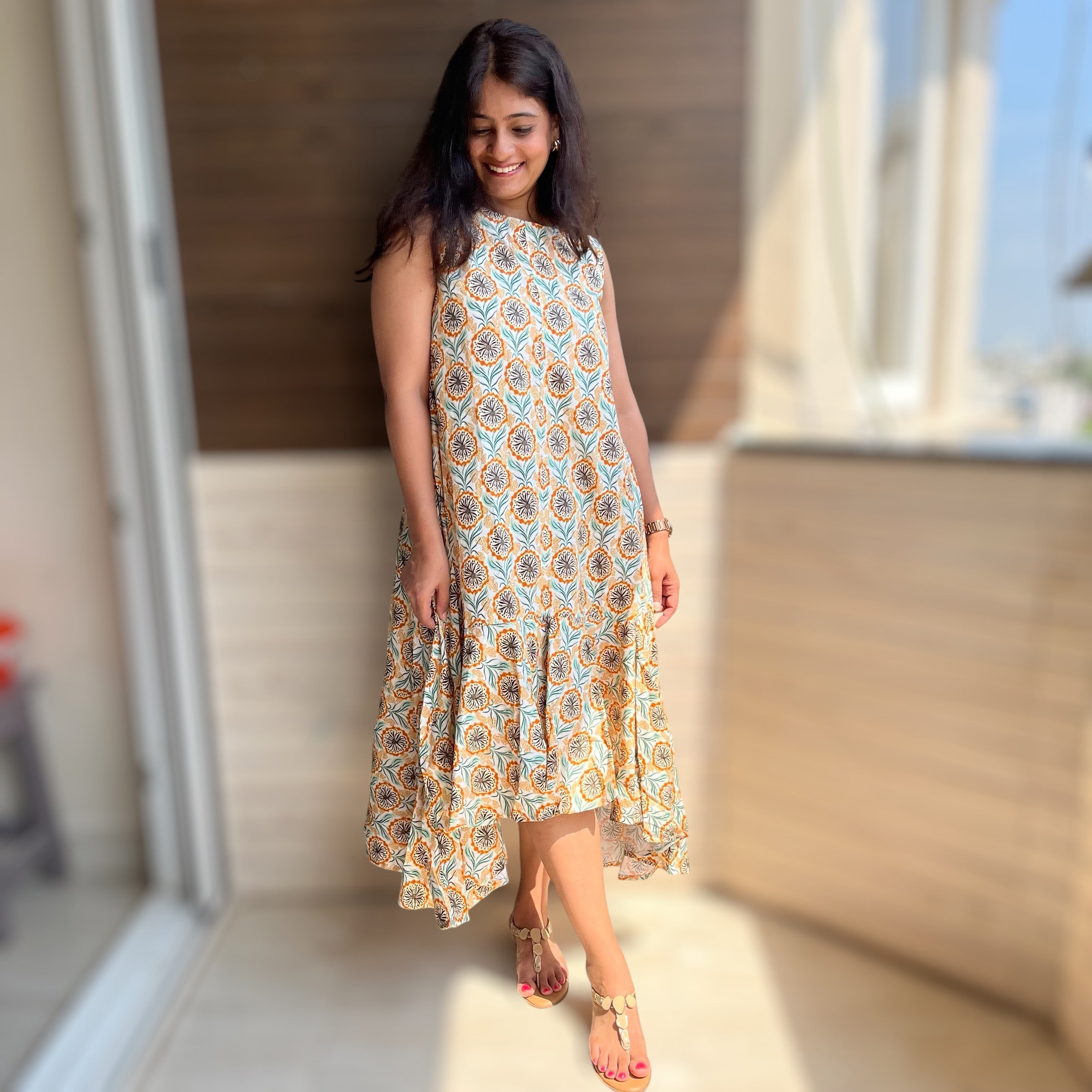 Florence Orange Printed Dress