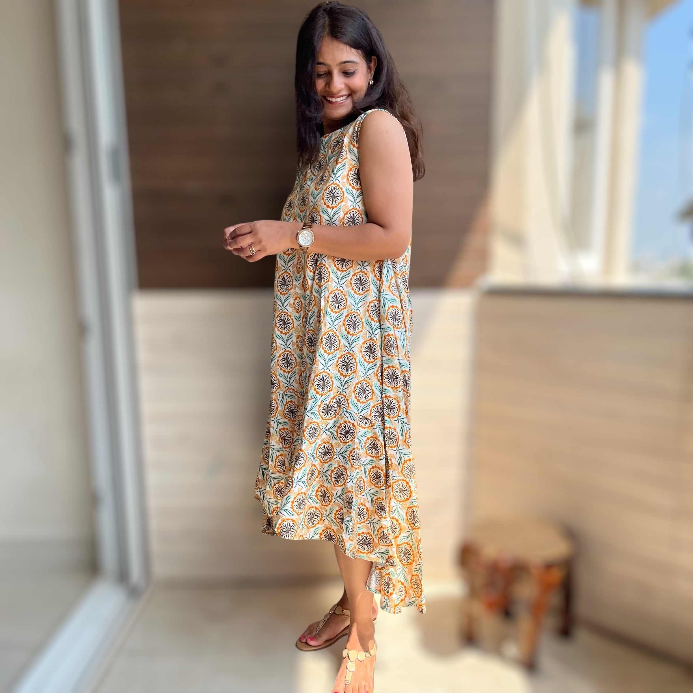 Florence Orange Printed Dress