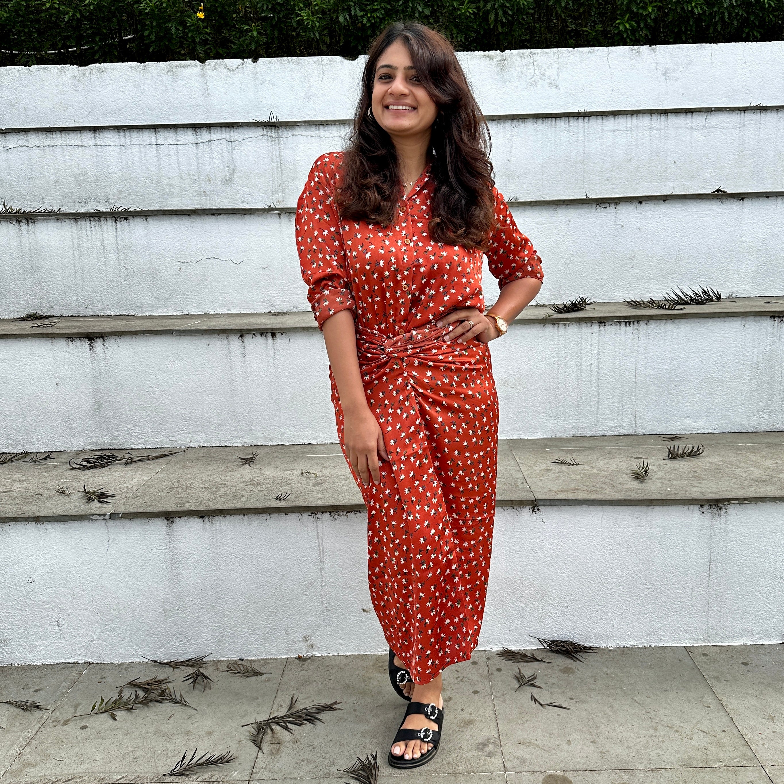 Rust Flora Tie-Up Skirt with Shirt