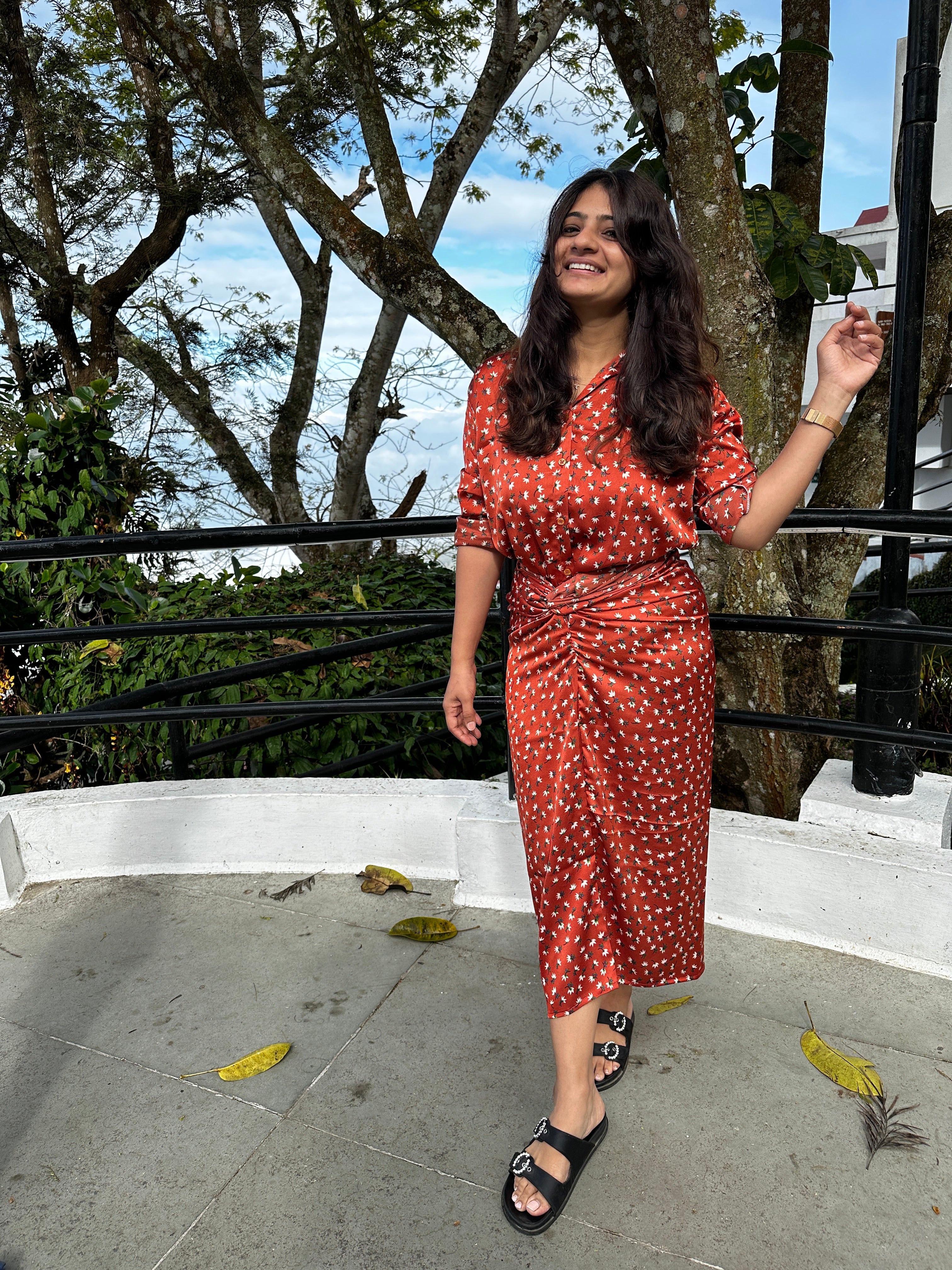 Rust Flora Tie-Up Skirt with Shirt