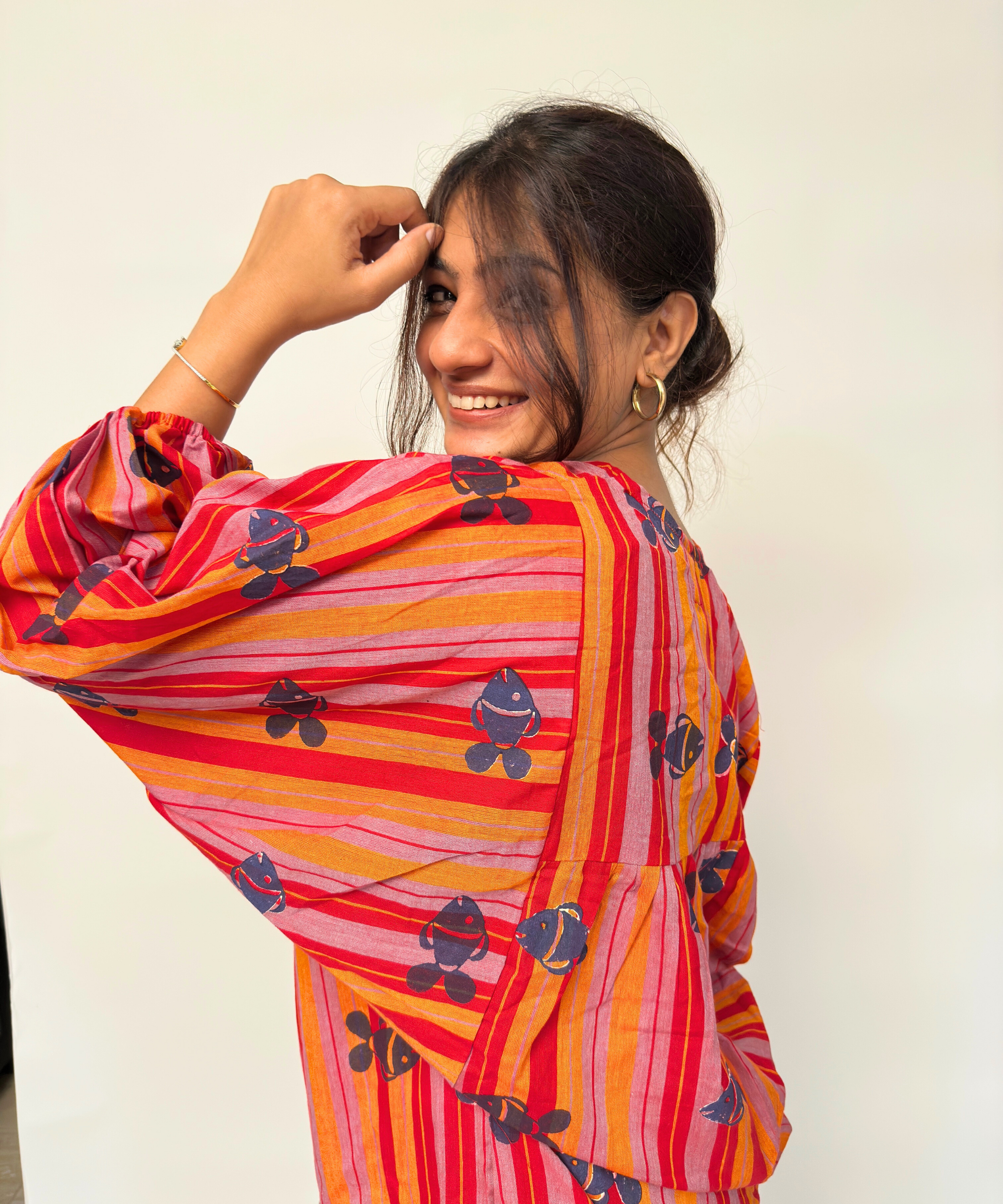 Red Marina Balloon Sleeve Top