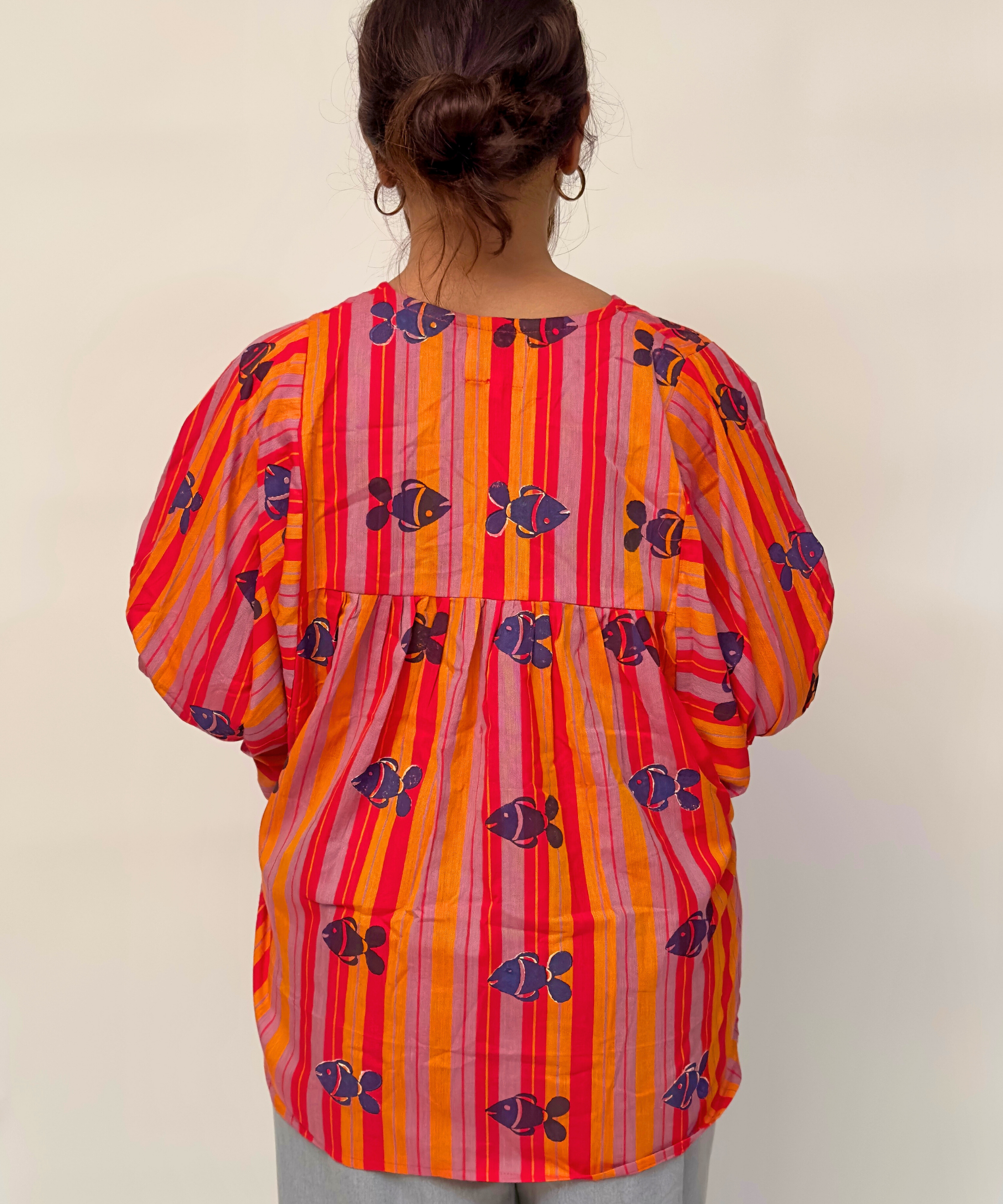 Red Marina Balloon Sleeve Top