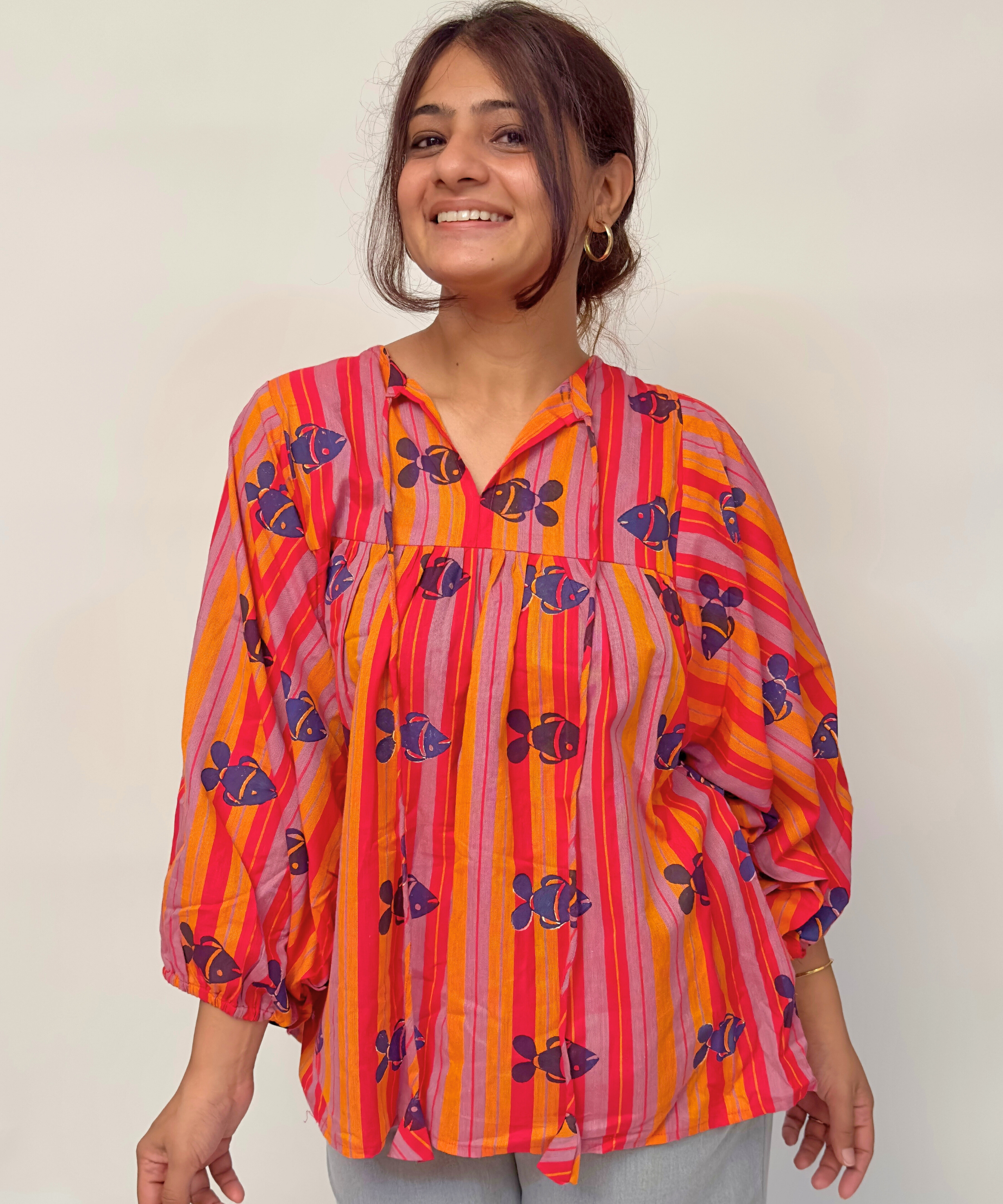 Red Marina Balloon Sleeve Top