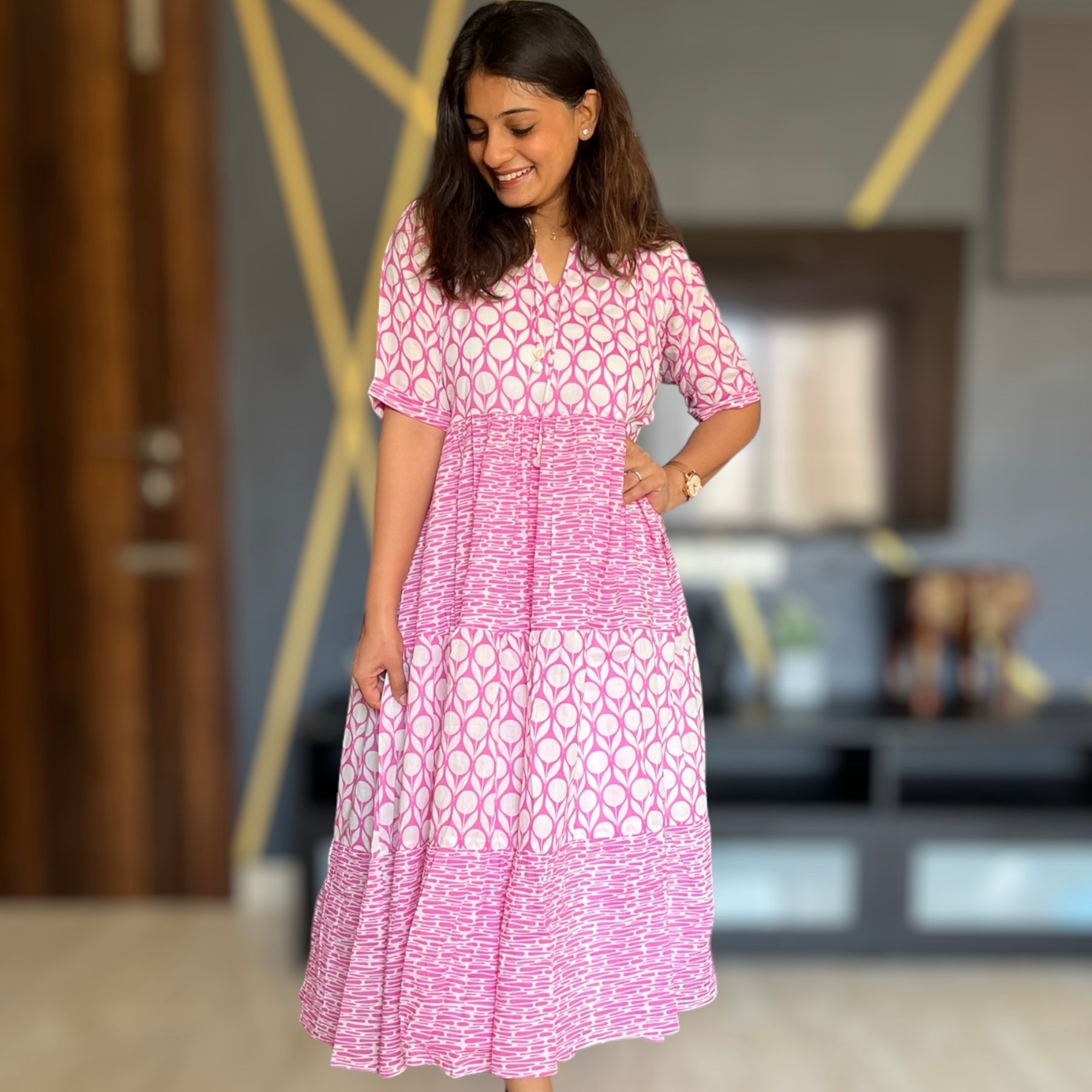 Pink Pearl Drop Mul Tier Dress