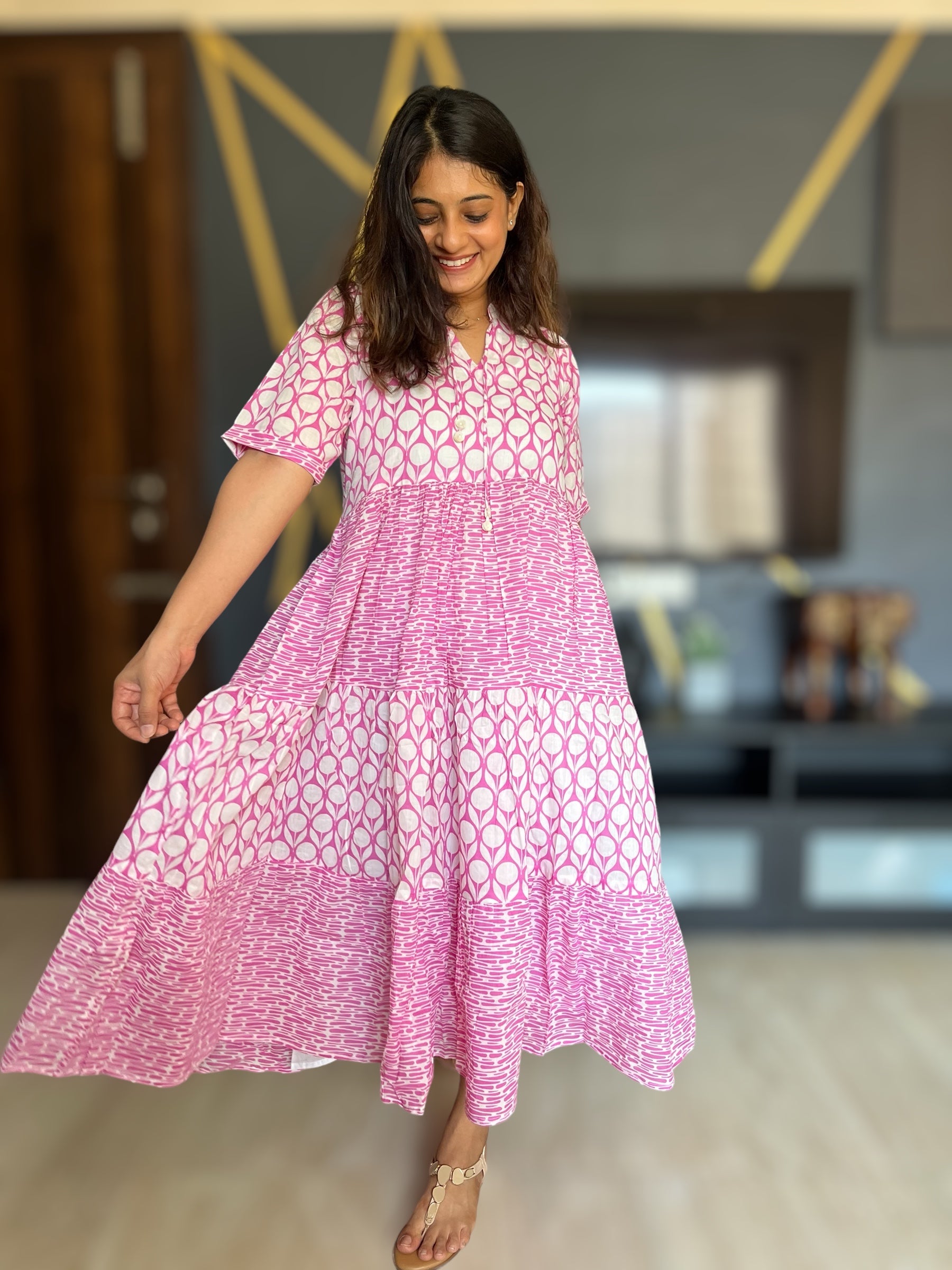 Pink Pearl Drop Mul Tier Dress