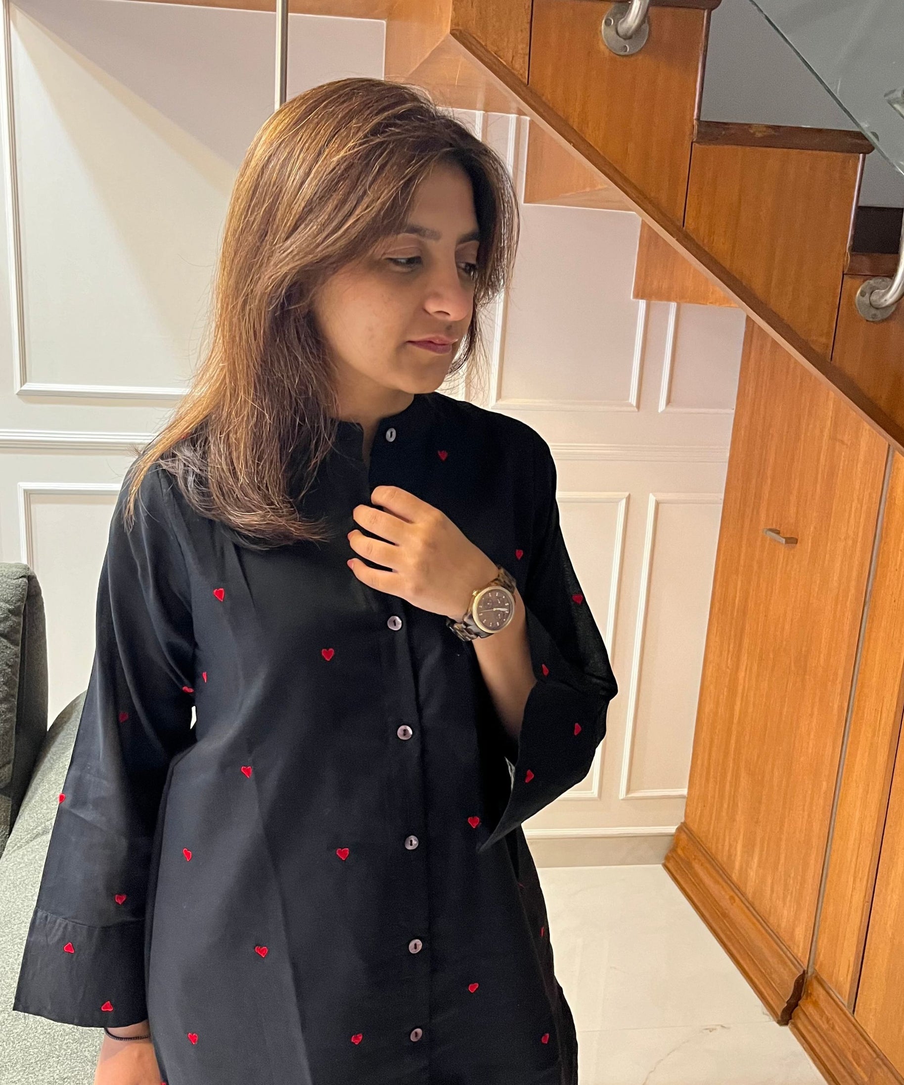 Black Cotton Heart Co-ord Set