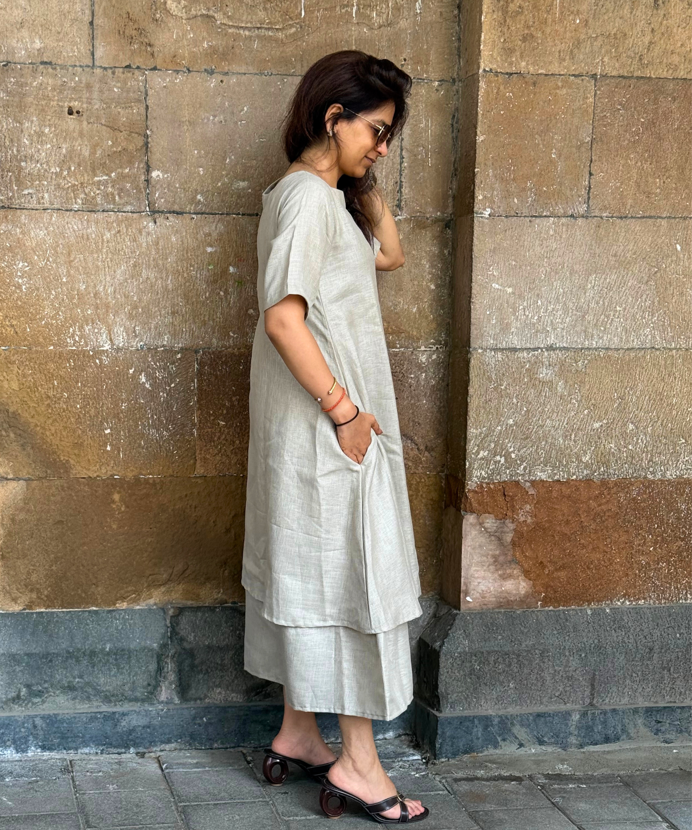 Meher Beige Linen Dress