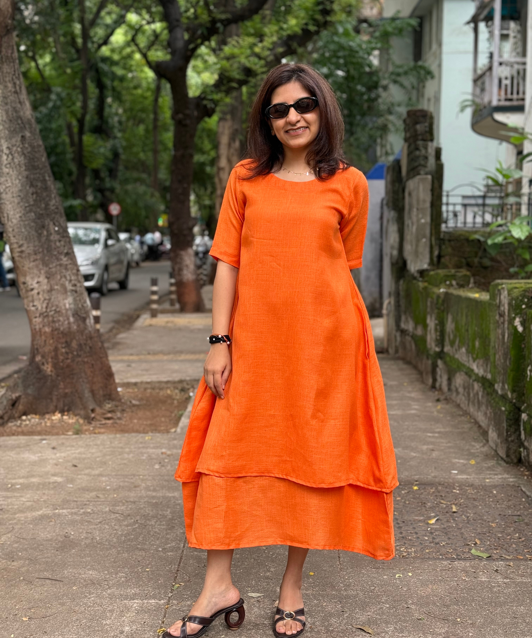 Meher Orange Linen Dress