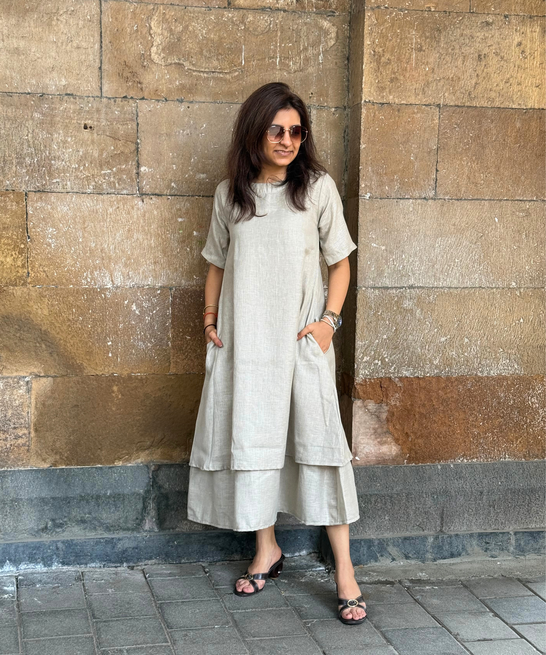 Meher Beige Linen Dress