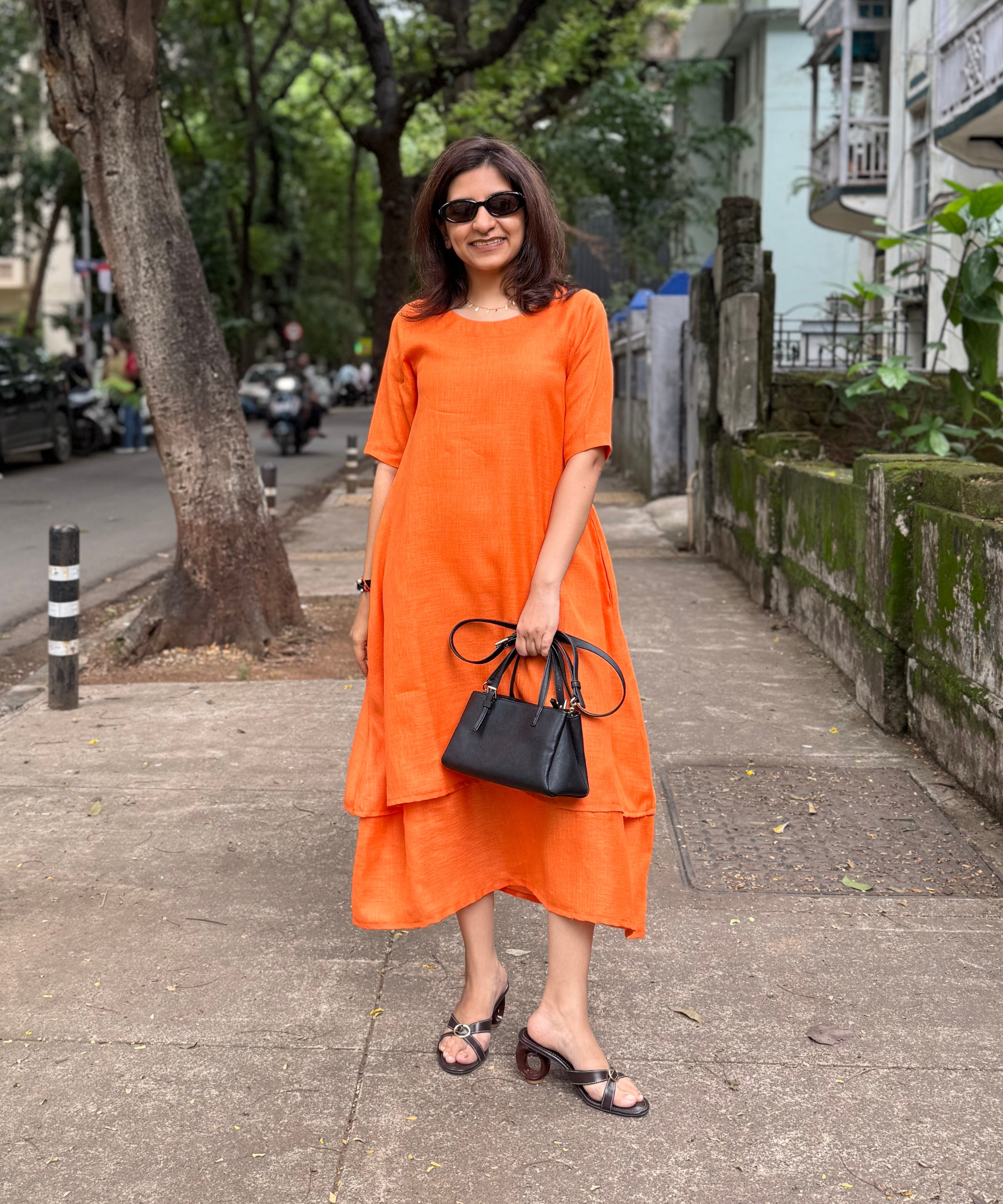 Meher Orange Linen Dress