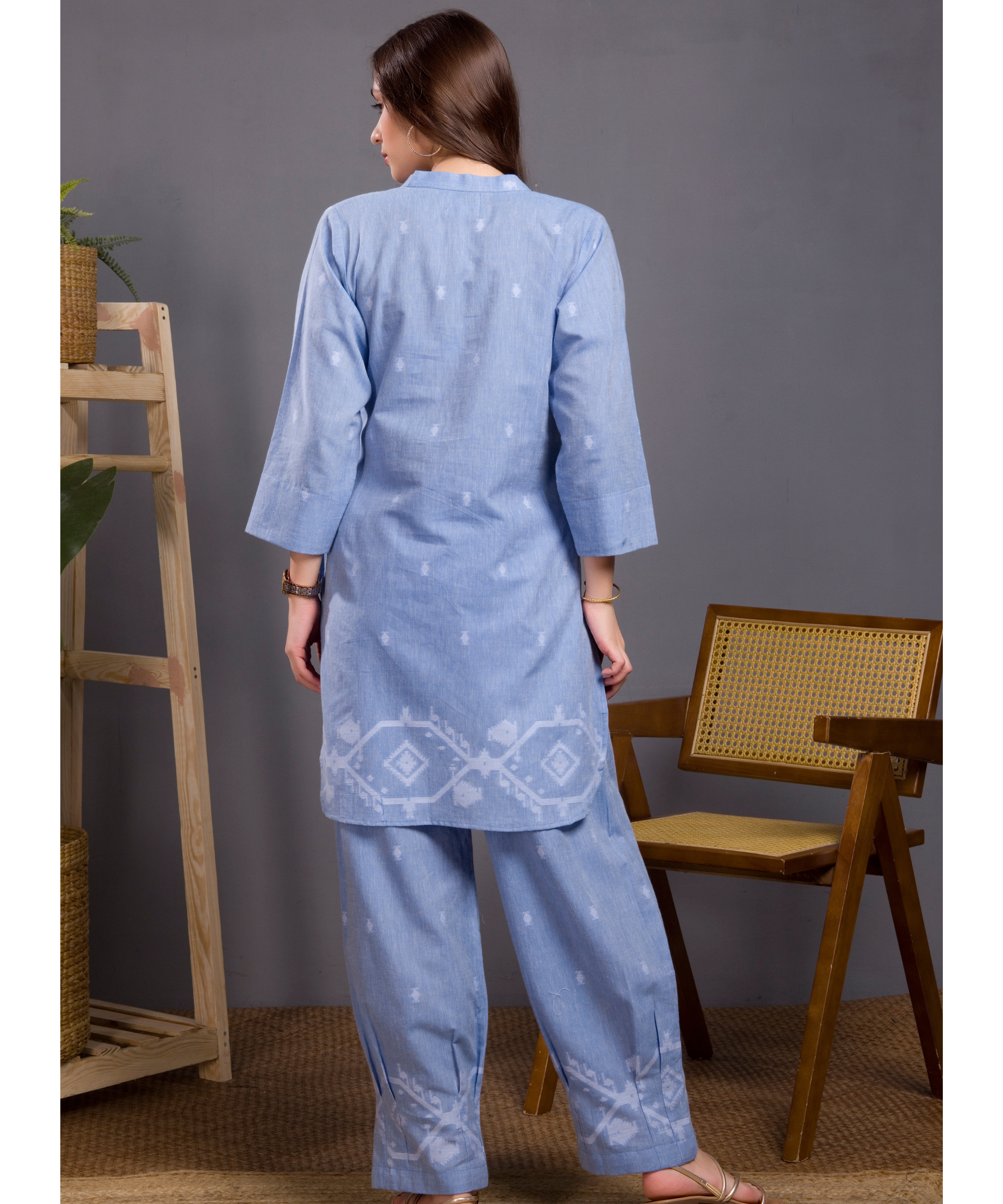 Powder Blue Jamdani Kurta Co-ord Set