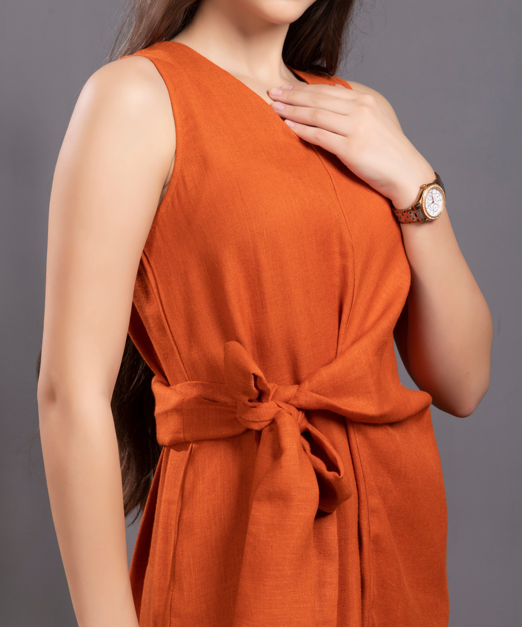 Rust Tie up Bow Dress