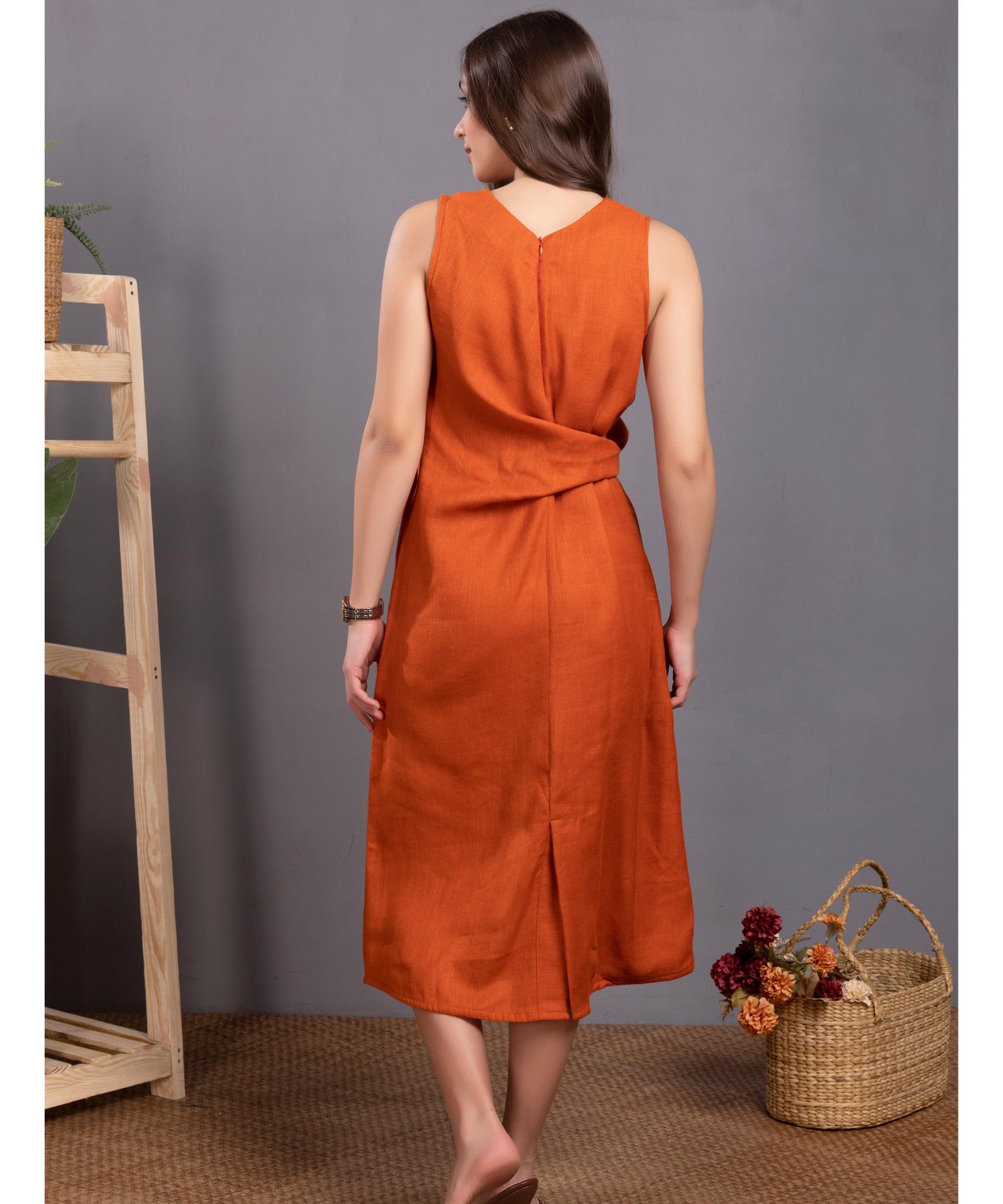 Rust Tie up Bow Dress