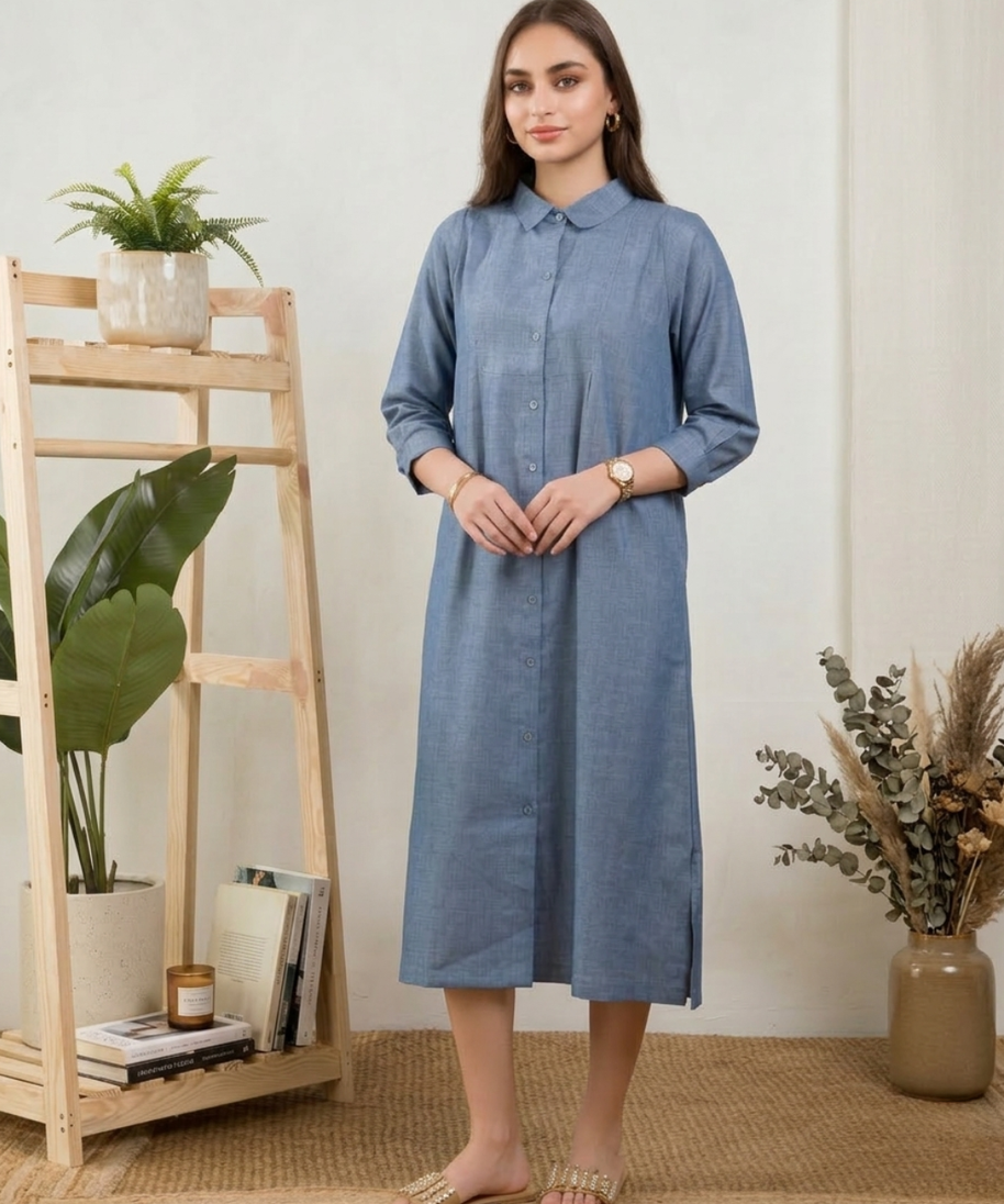 Blue Linen Shirt Dress