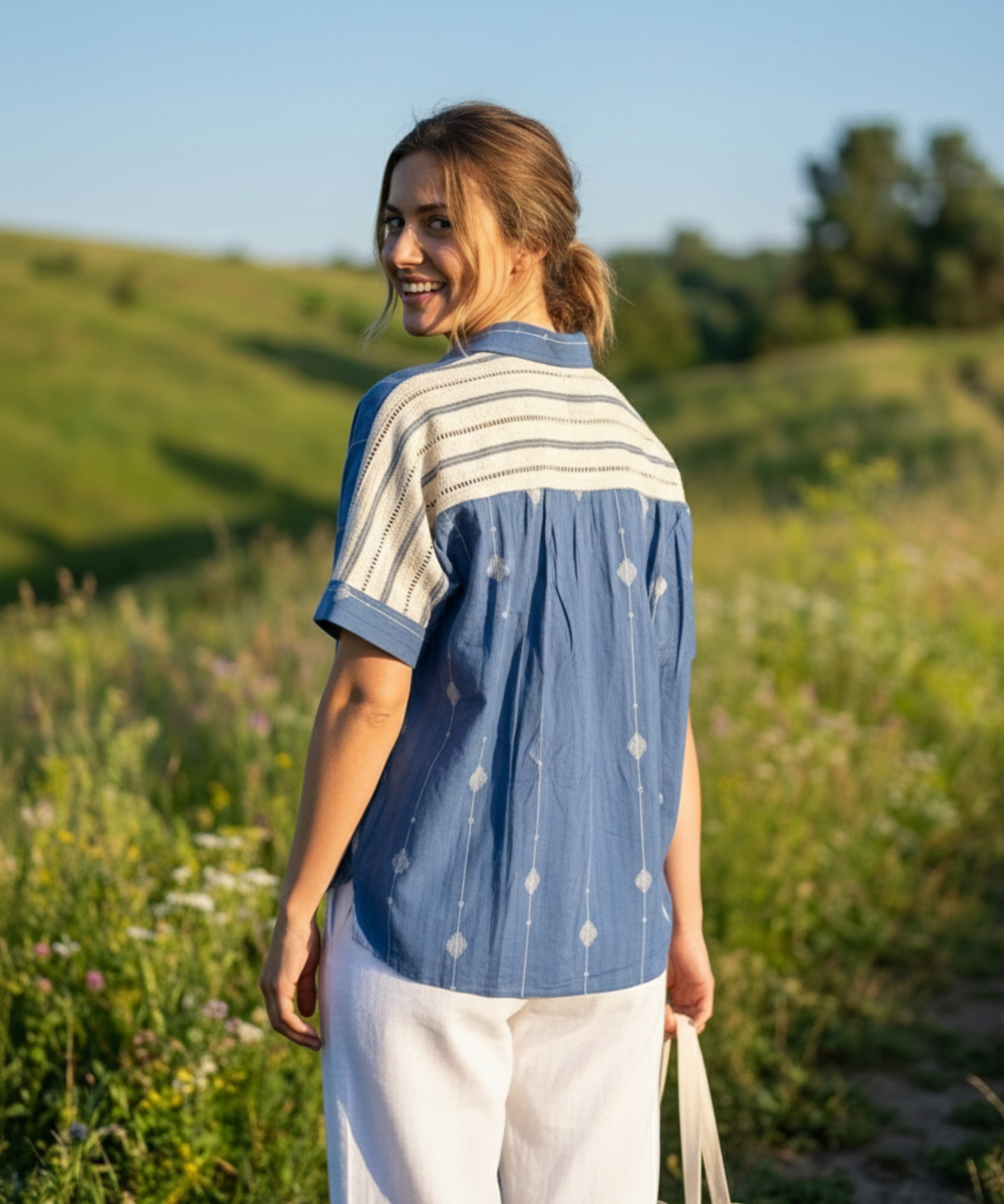 Azure Jamdani Crochet Shirt