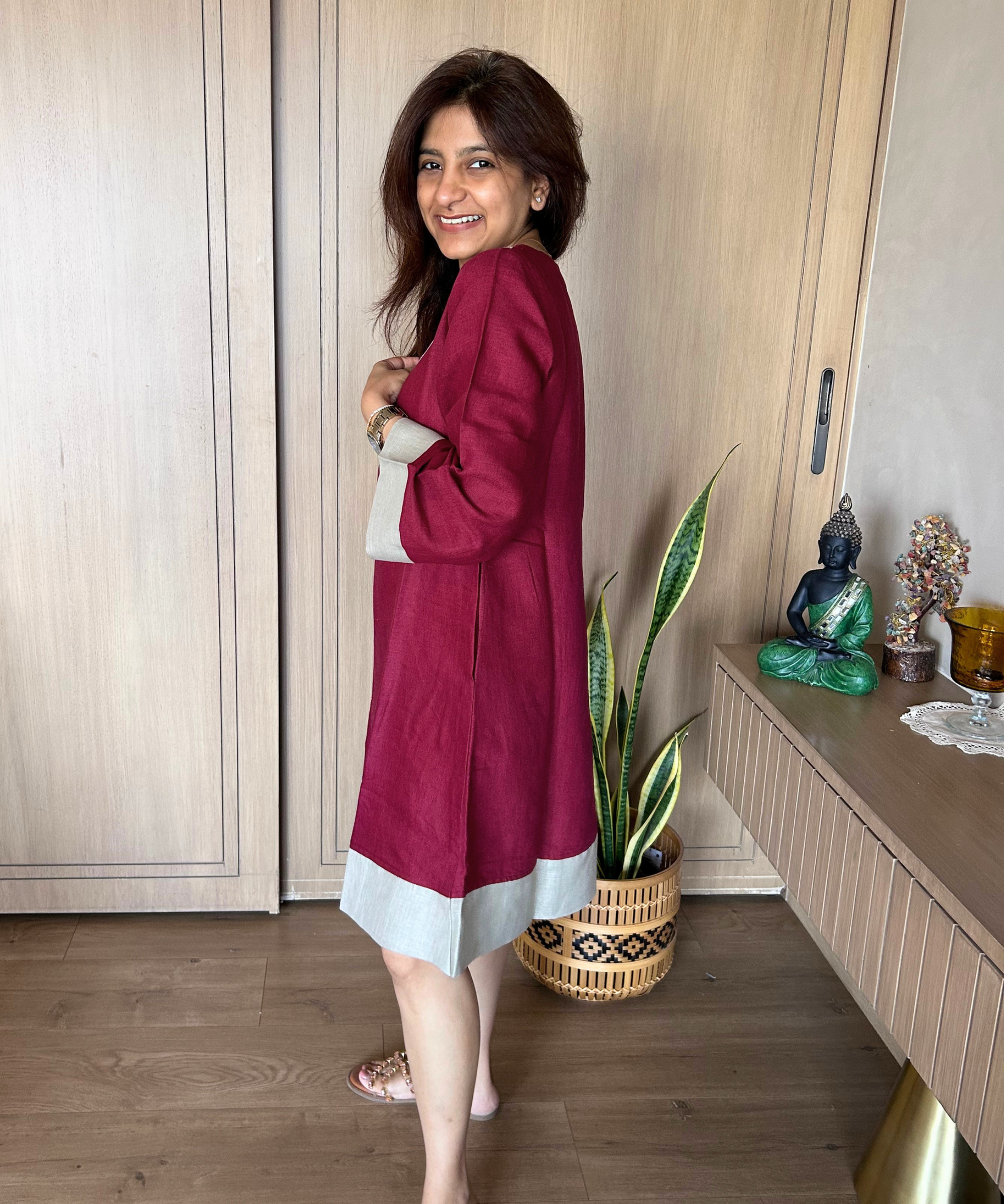 Maroon Linen Shift Dress