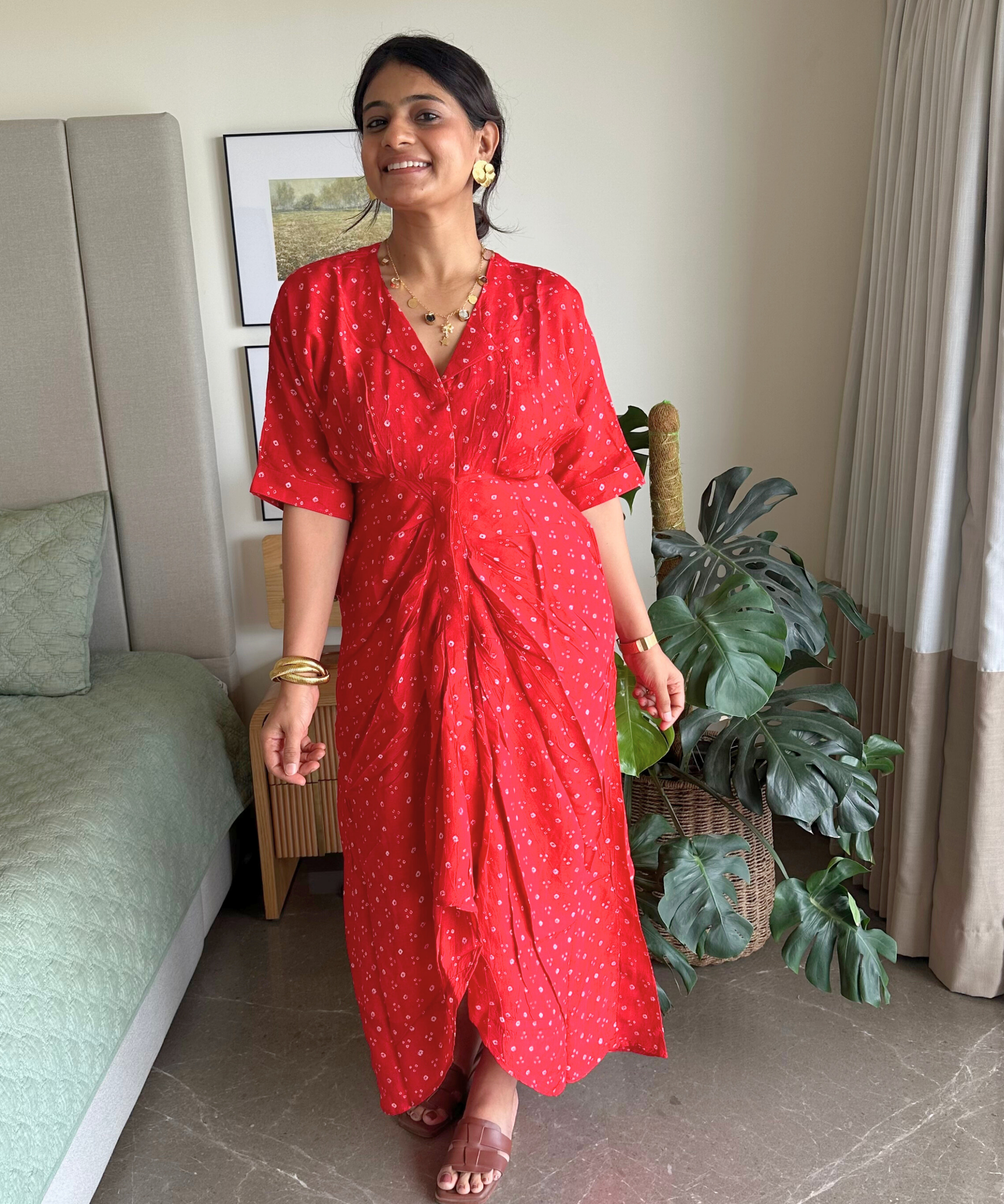 Red Bandhani Drapped Dress