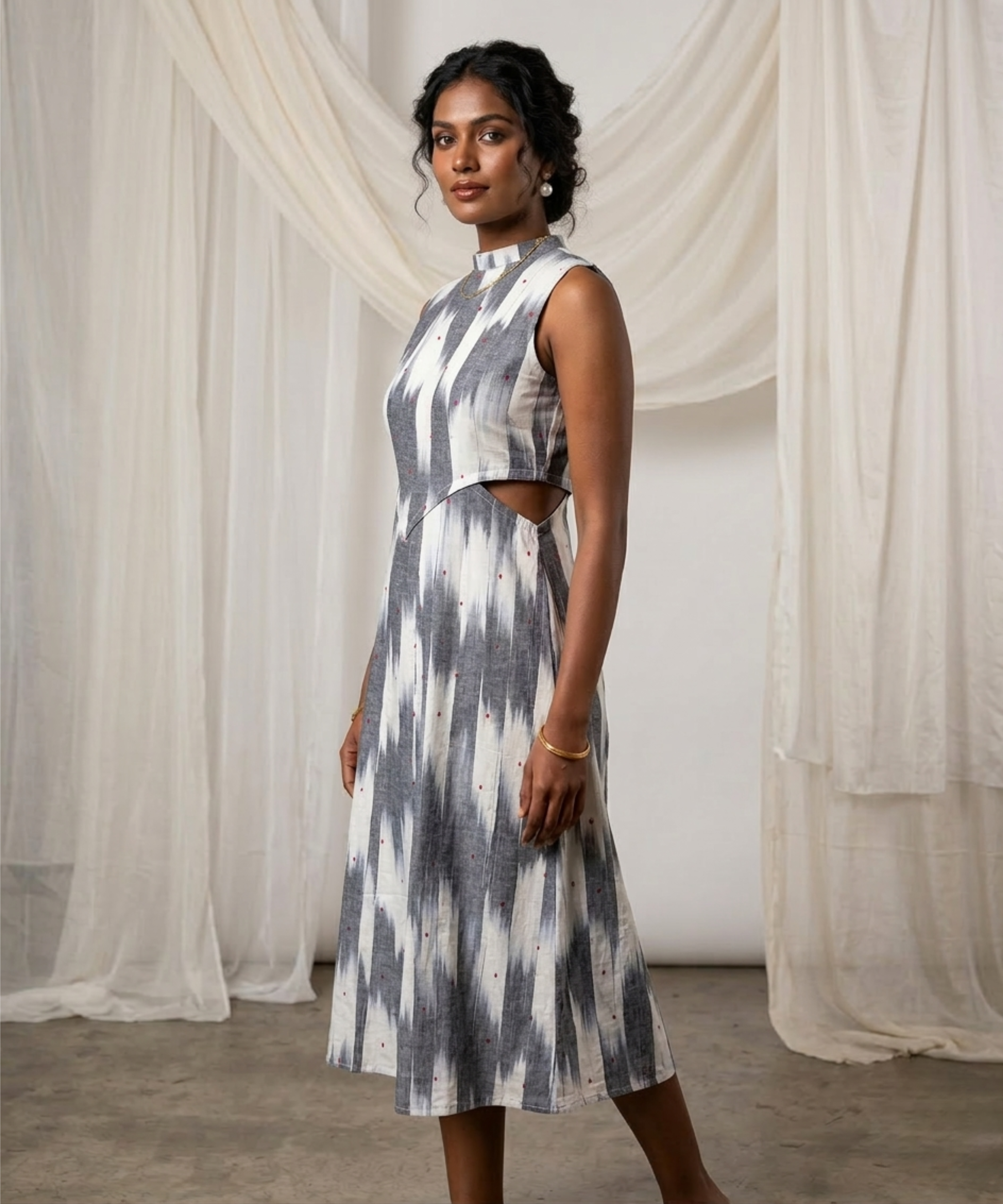 Ikat Cut Out Dress White