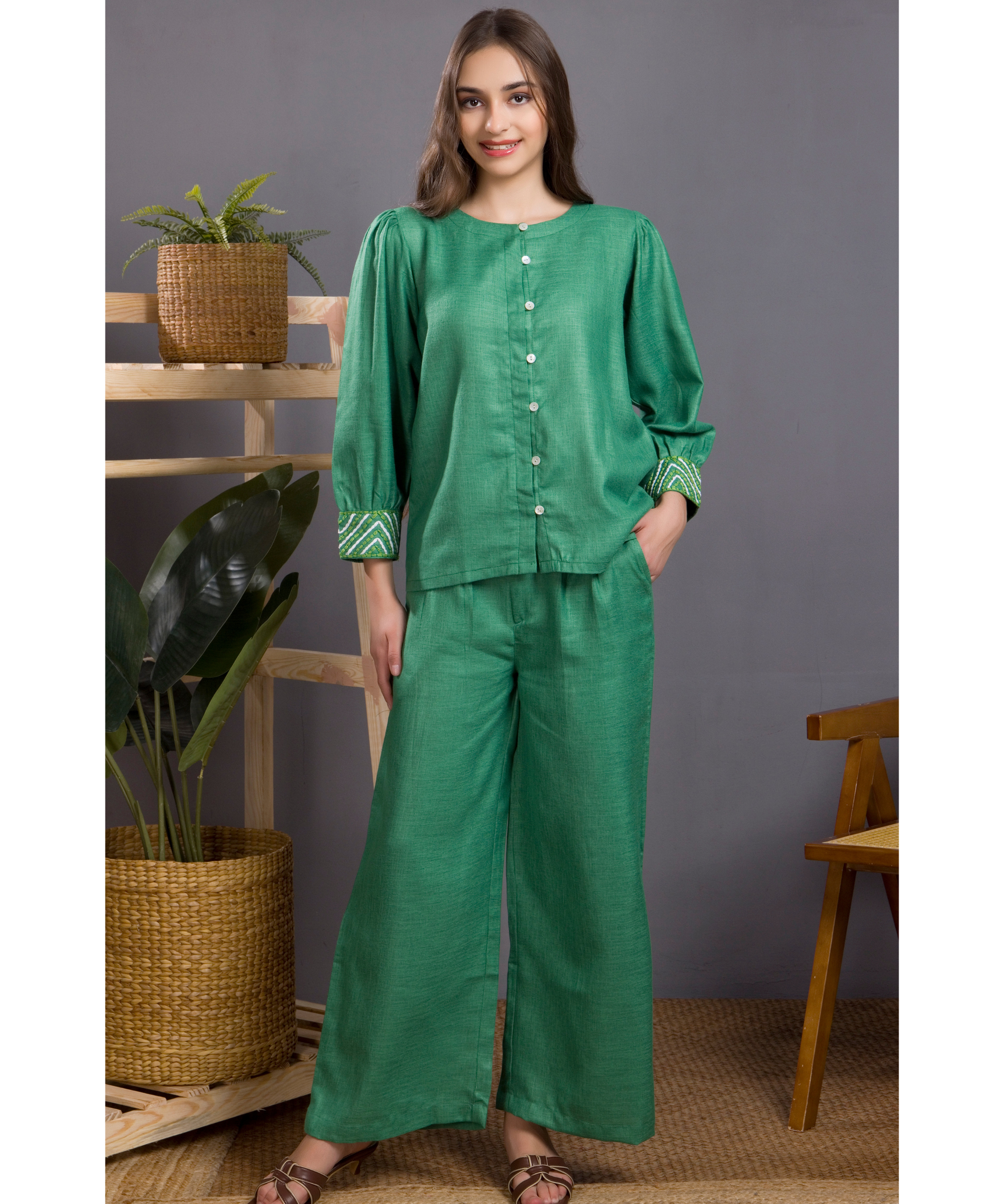 Green Linen Co-ord Set