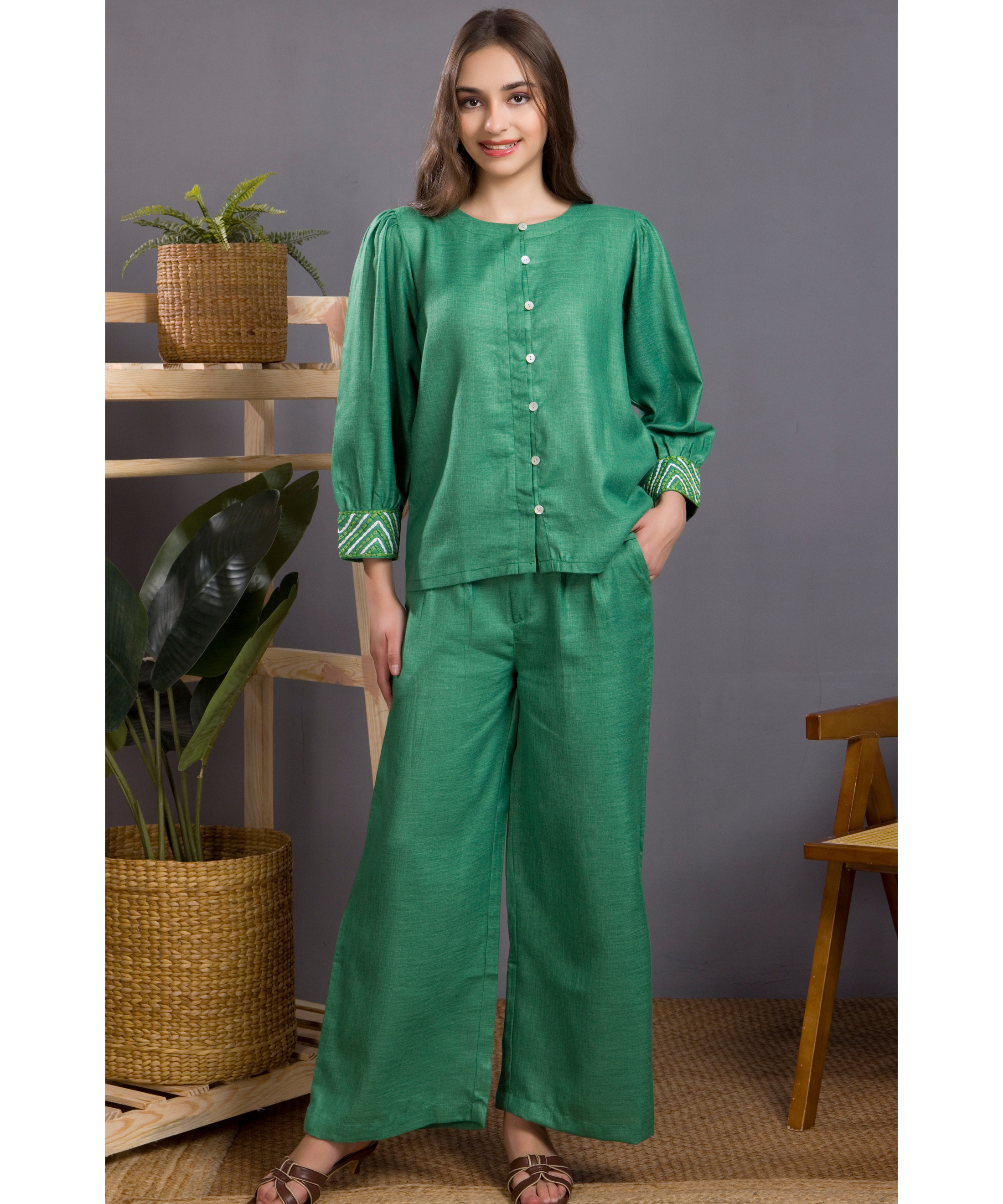 Green Linen Co-ord Set