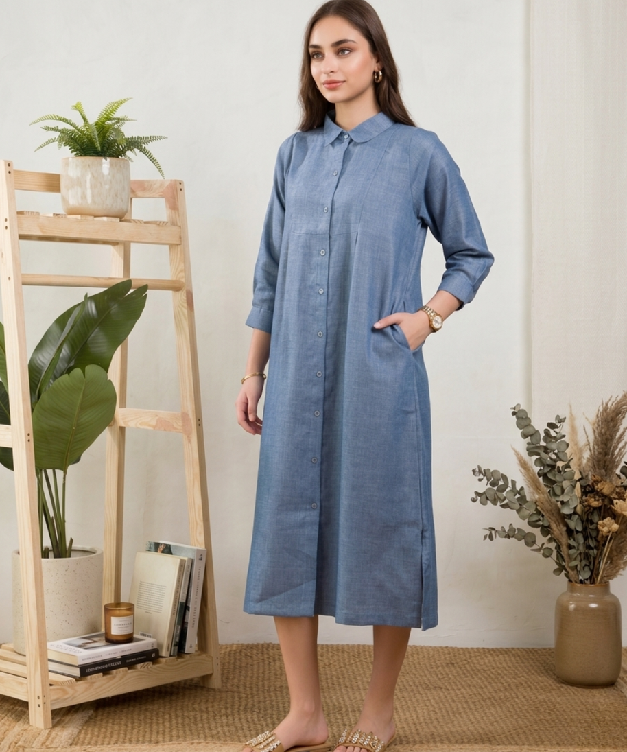 Blue Linen Shirt Dress