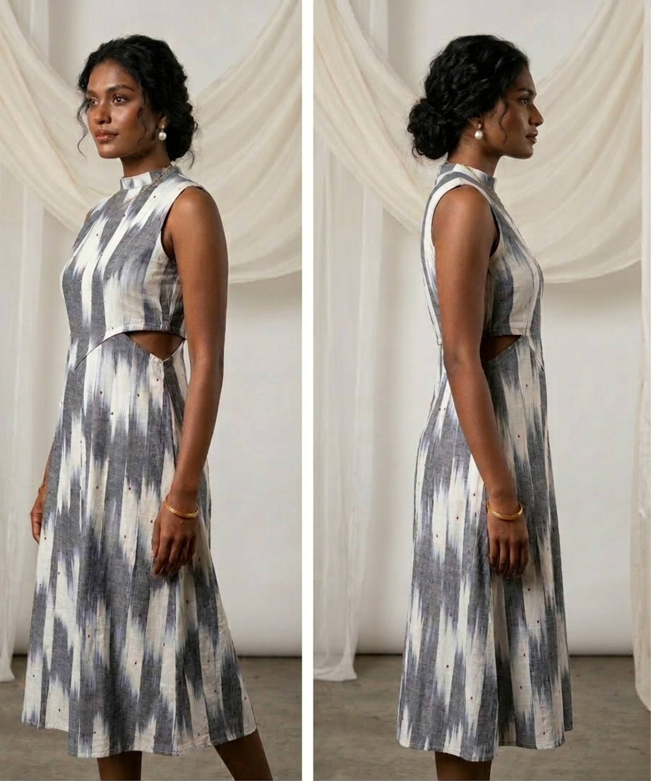 Ikat Cut Out Dress White