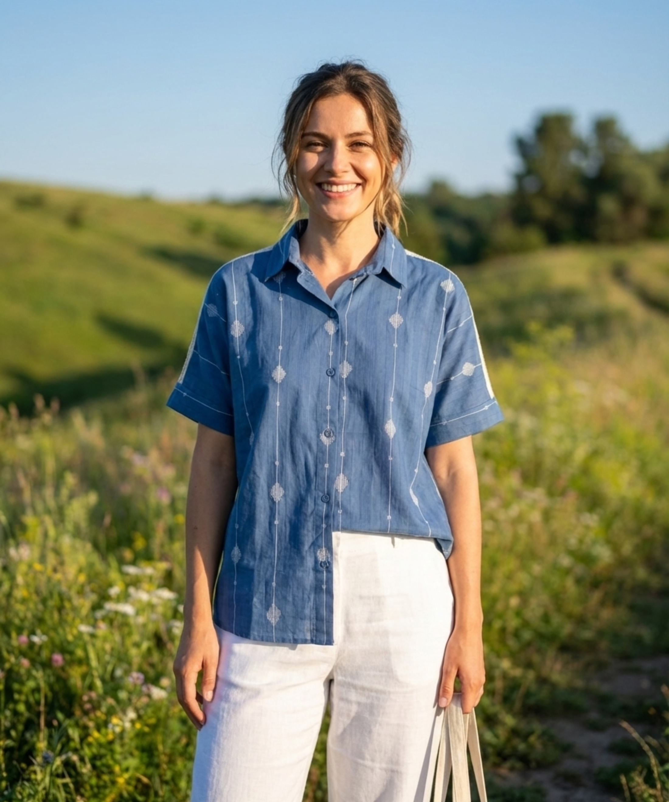 Azure Jamdani Crochet Shirt