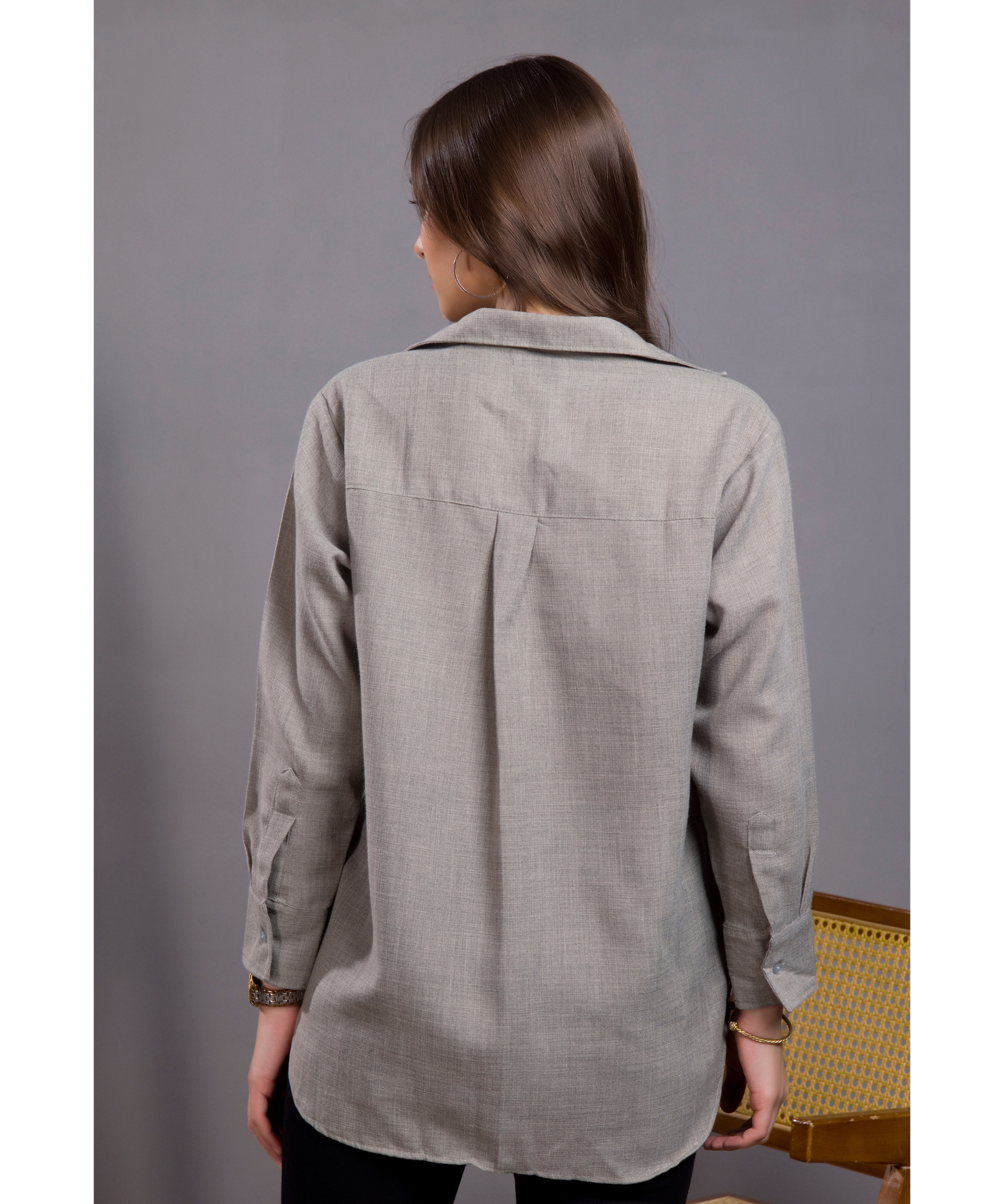 Grey Mushroom Embroidery Shirt